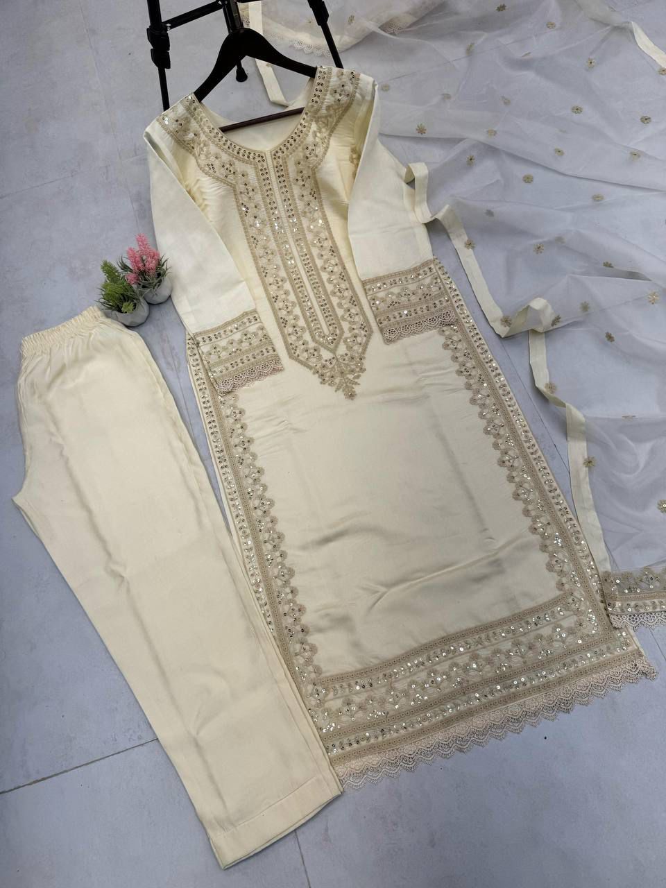 Elegant Sequin Work Roman Silk Suit – Her Highness Fashion