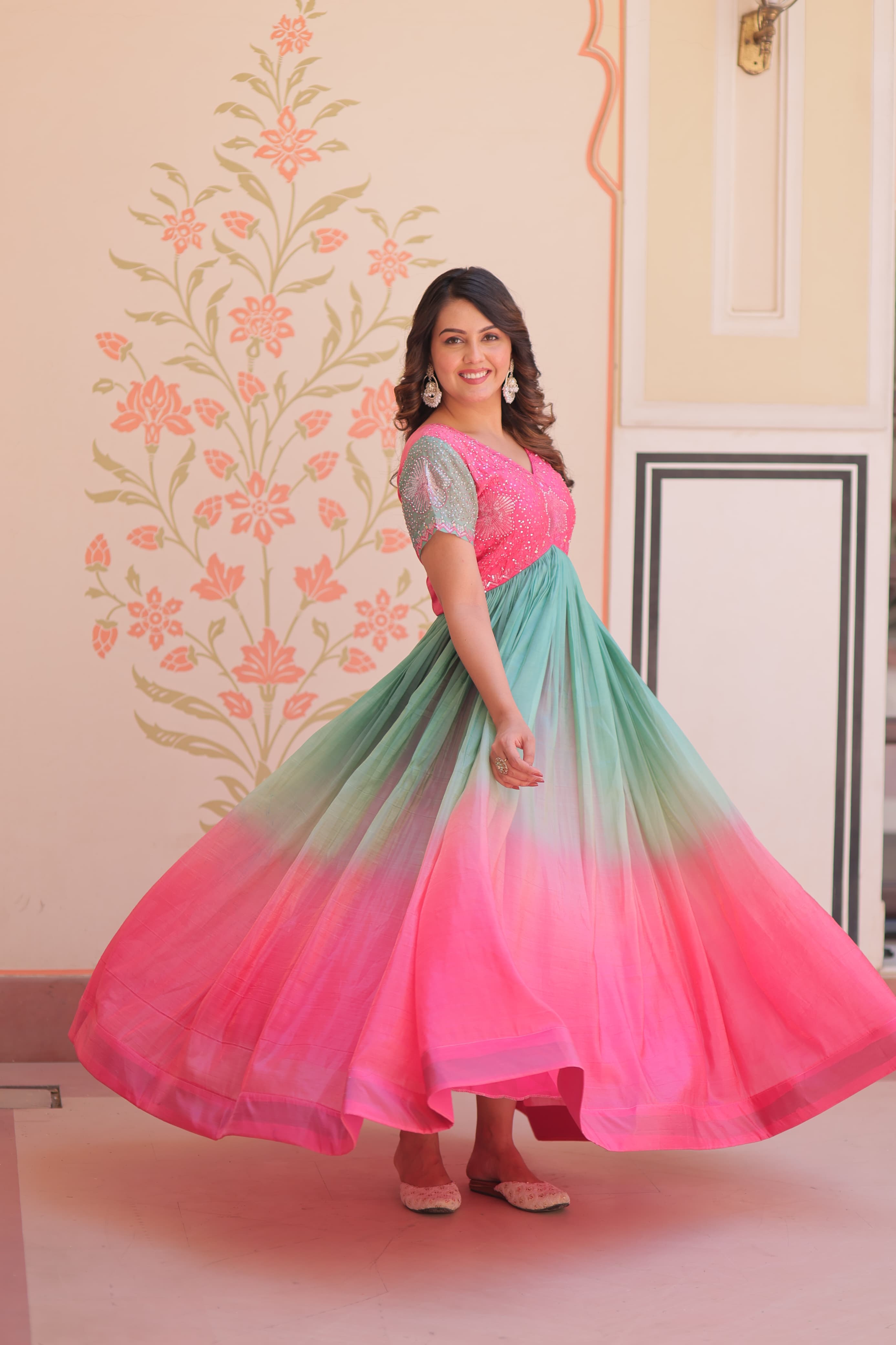 Elegant Beaded Embroidery Partywear Gown