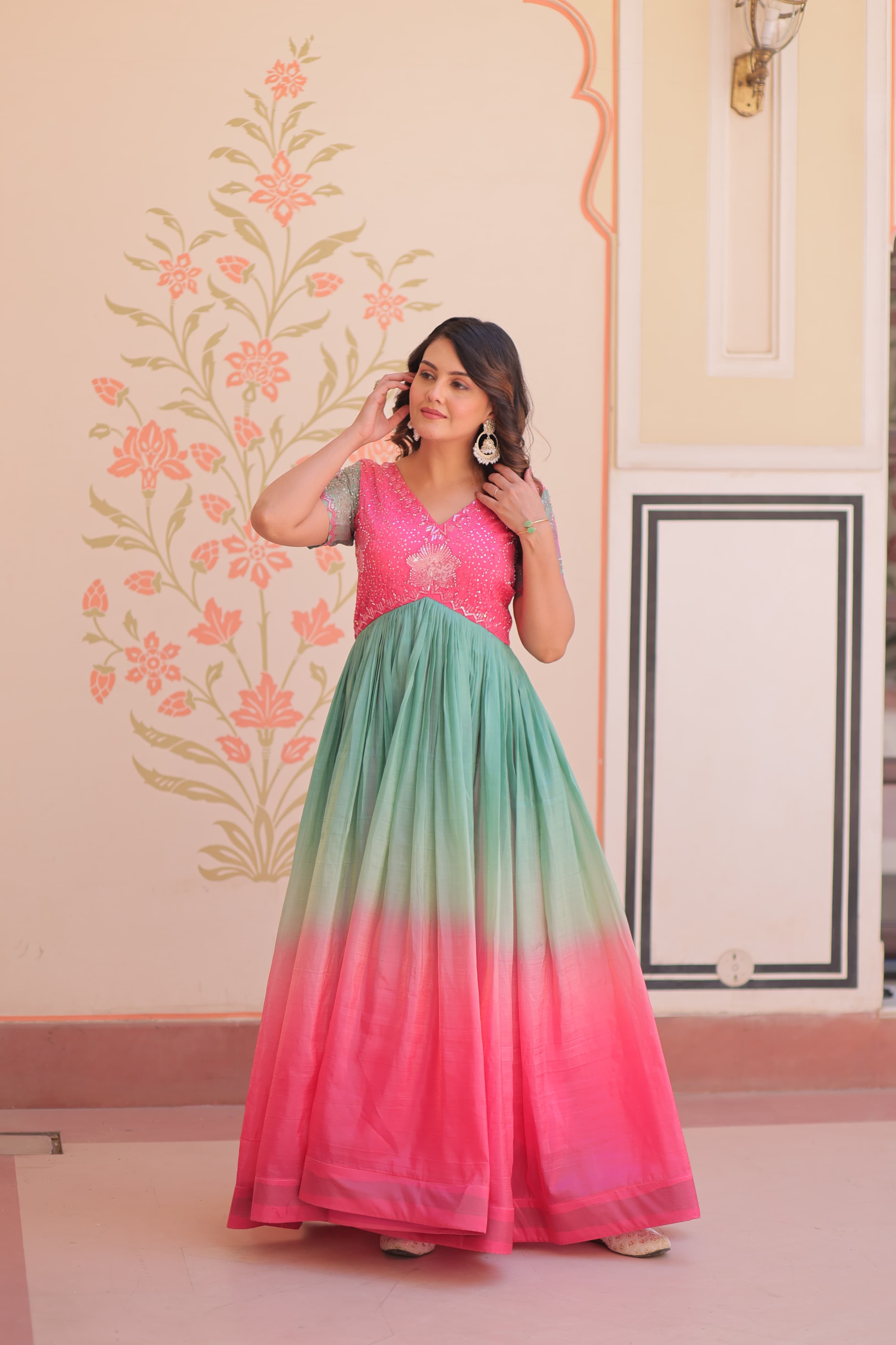 Elegant Beaded Embroidery Partywear Gown