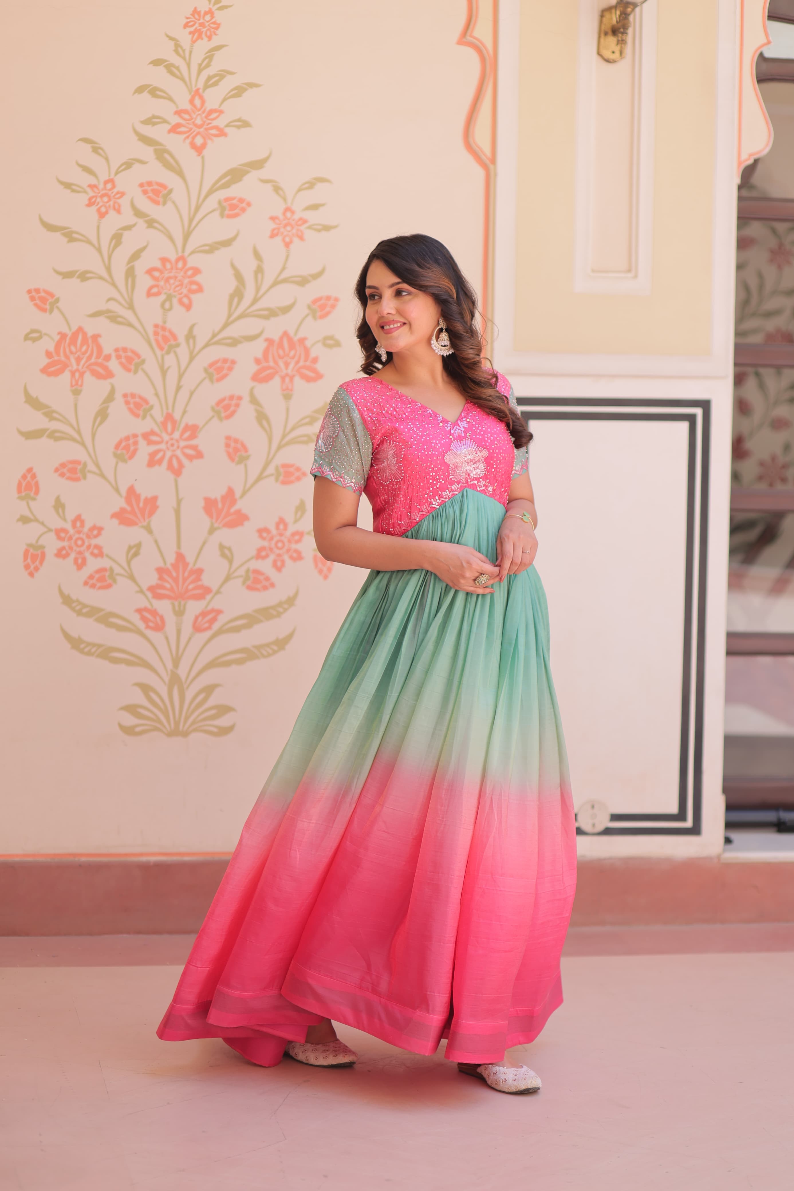 Elegant Beaded Embroidery Partywear Gown