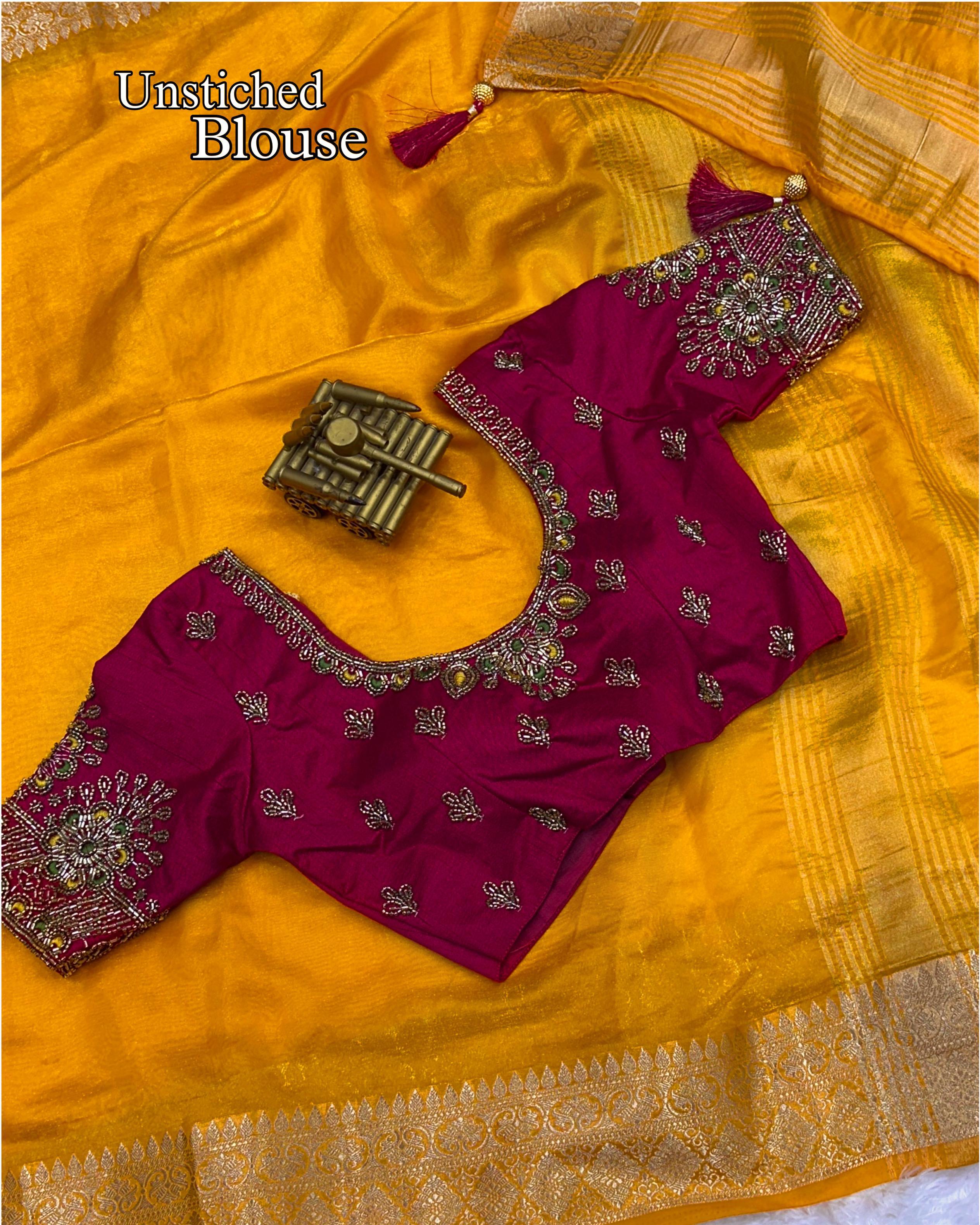 Satin Saree with Hand Embroidered Blouse