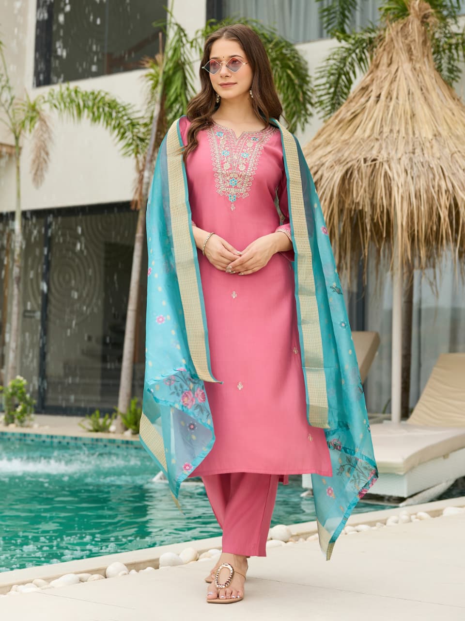 Designer Silk Anarkali Set with Organza Dupatta – Her Highness Fashion