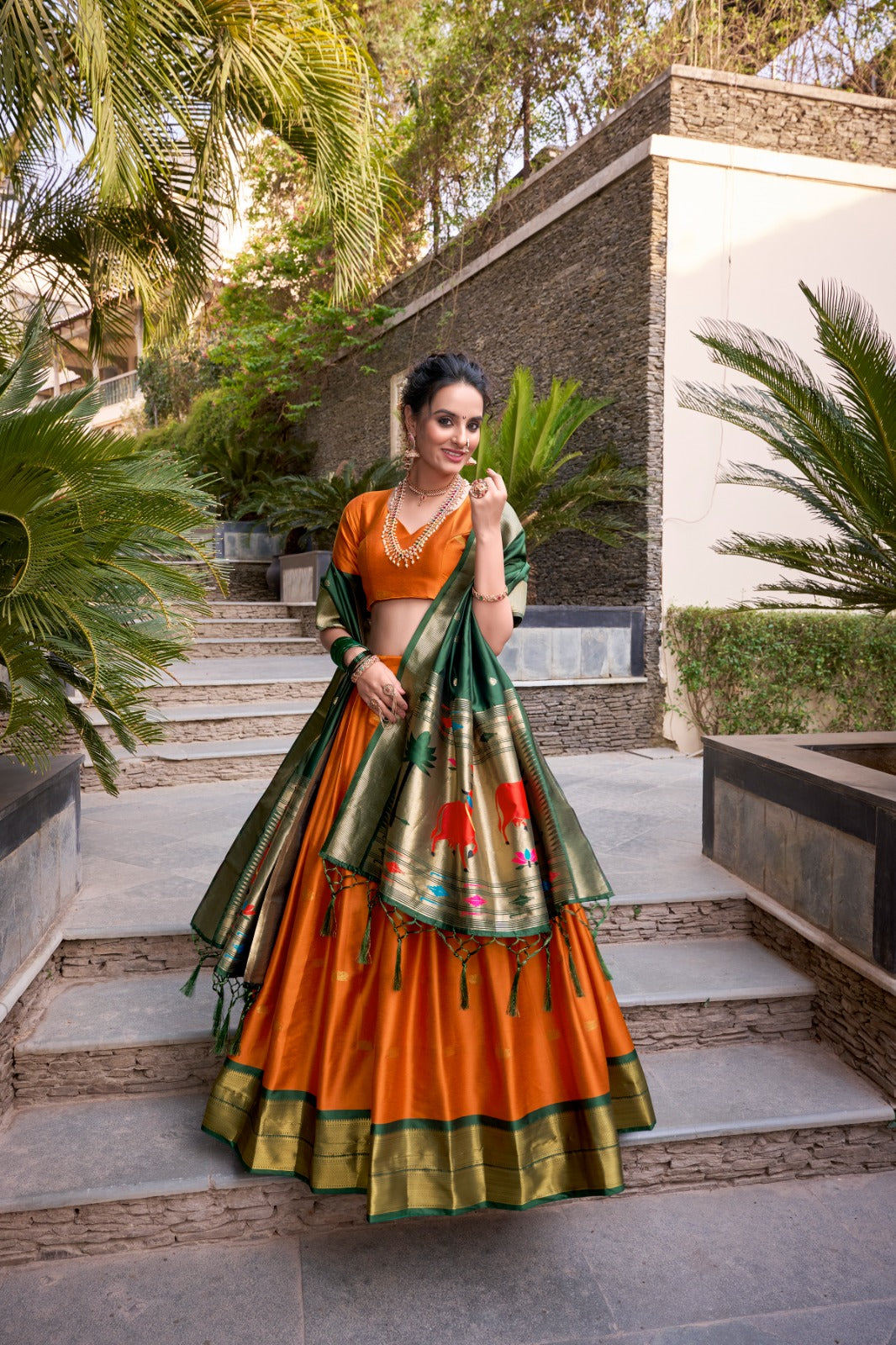 Traditional maharashtrian paithani lehenga choli set with dupatta