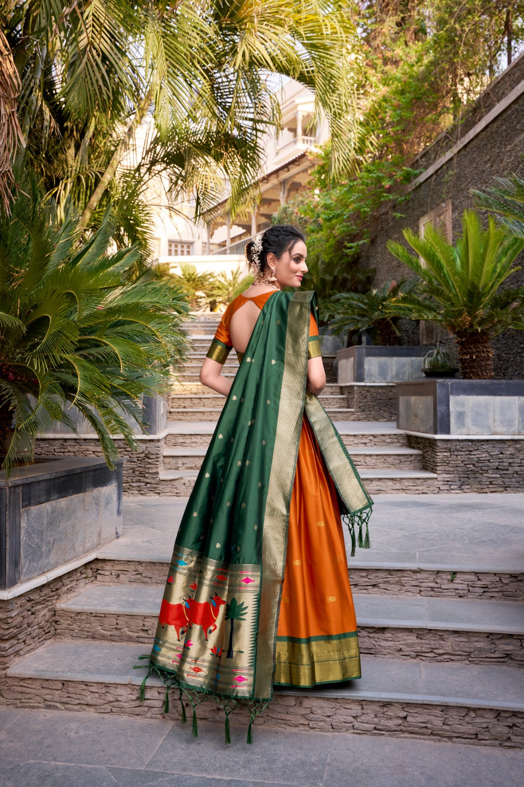 Zari weaving jacquard silk lehenga blouse fabric and tassel dupatta
