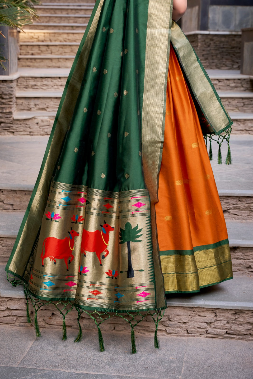 Paithani Jacquard Silk Lehenga Choli with Zari Weaving & Tassel Dupatta