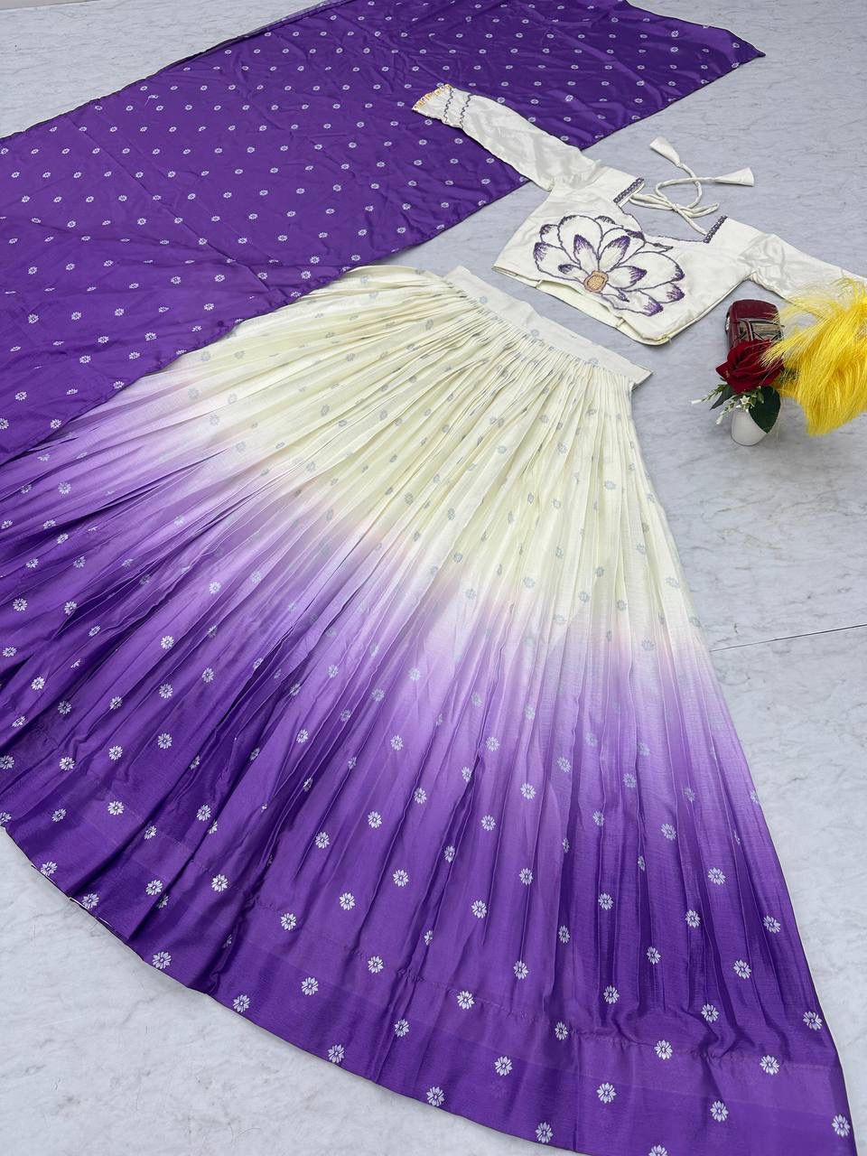 Chinon Digital Print Lehenga Set – Handwork Blouse