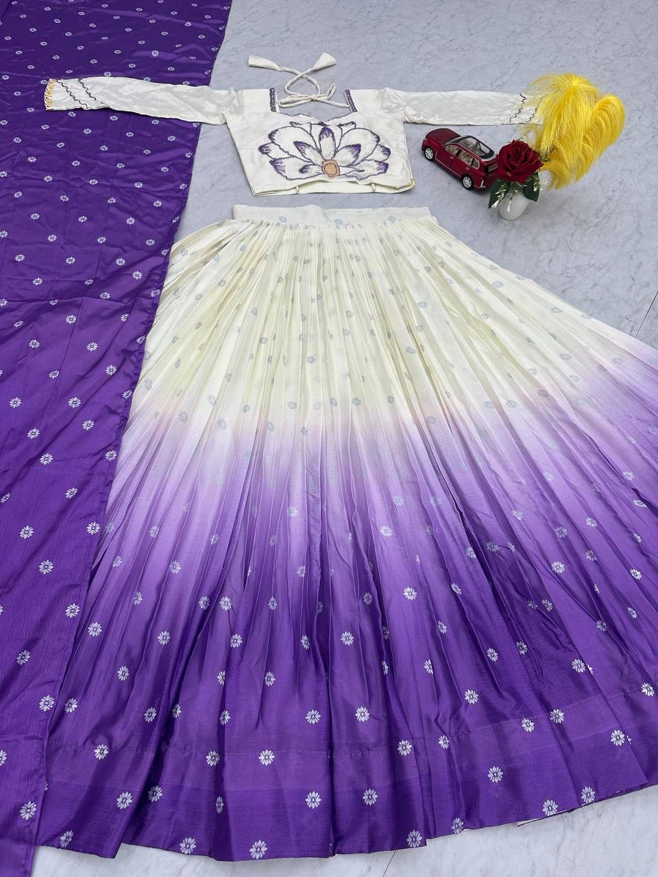 Chinon Digital Print Lehenga Set – Handwork Blouse