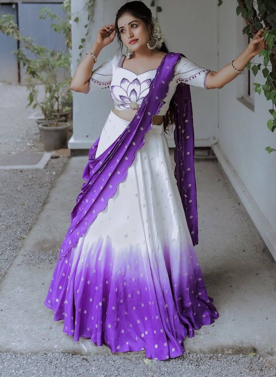 Chinon Digital Print Lehenga Set – Handwork Blouse