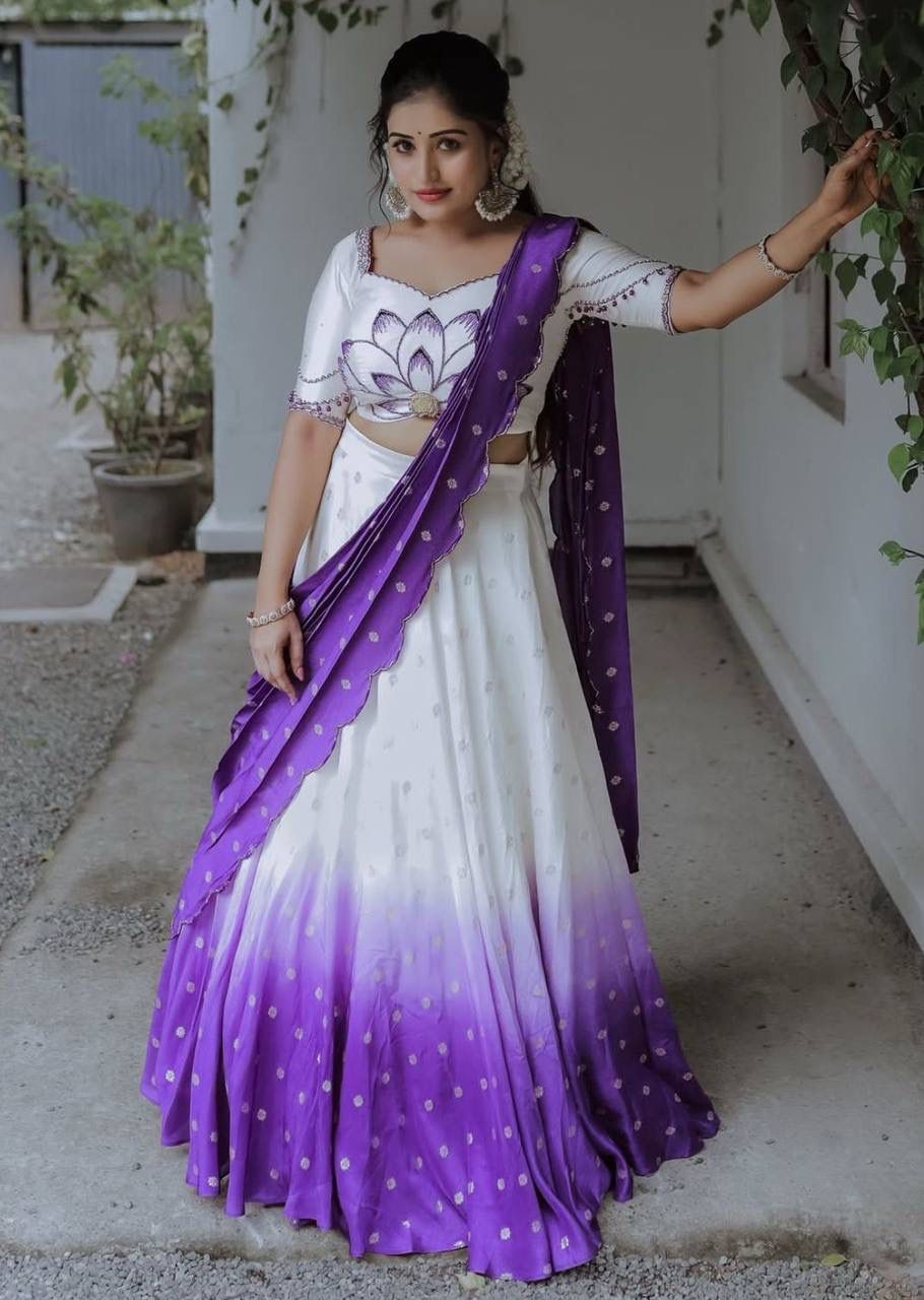 Chinon Digital Print Lehenga Set – Handwork Blouse