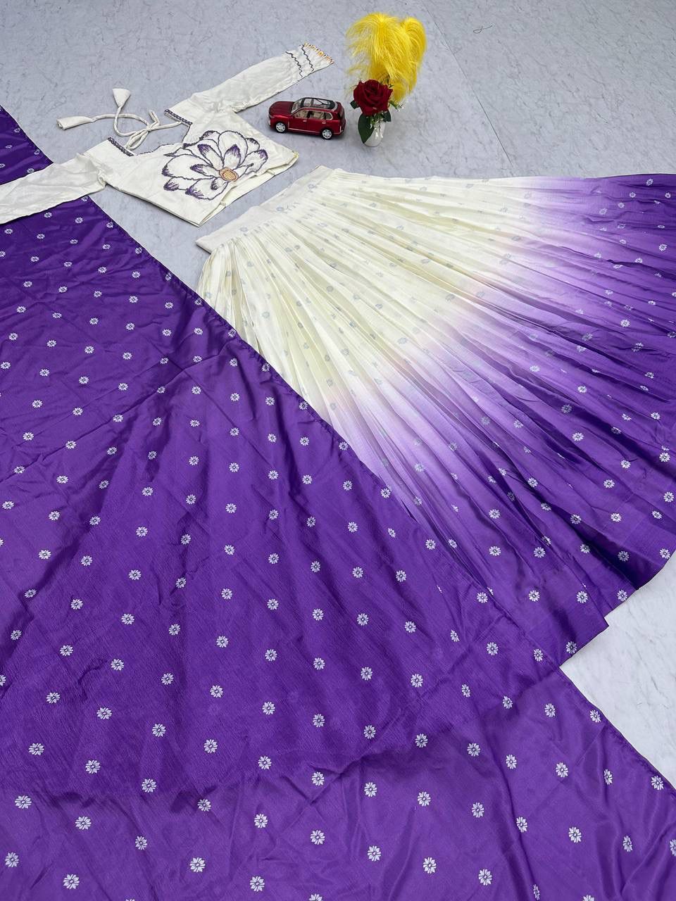 Chinon Digital Print Lehenga Set – Handwork Blouse