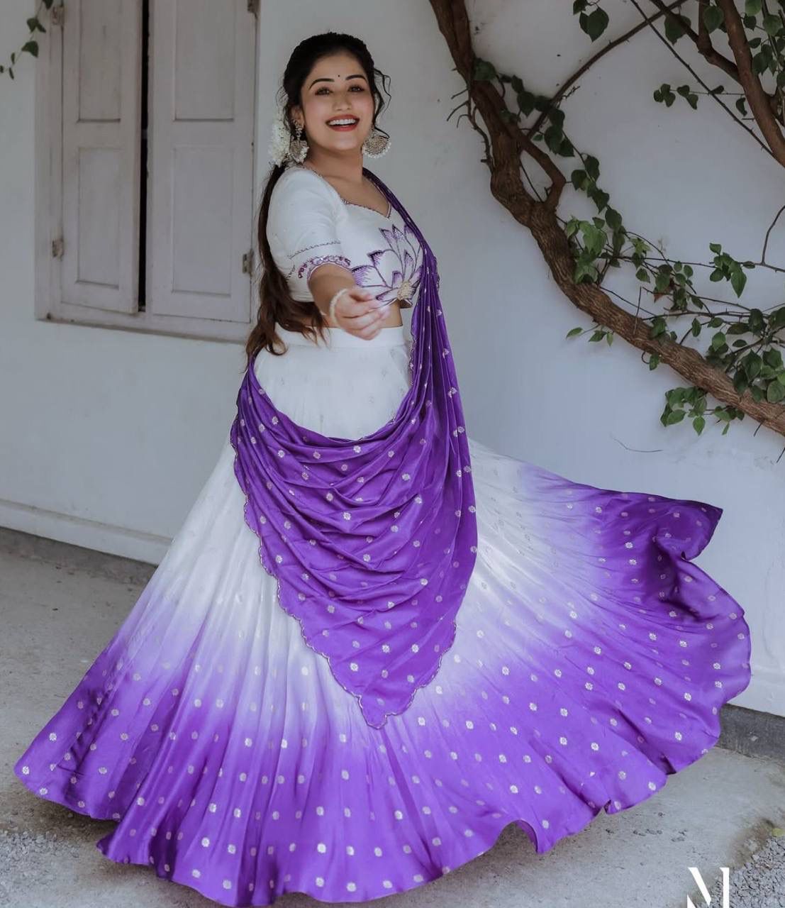 Chinon handwork blouse with matching digital print dupatta