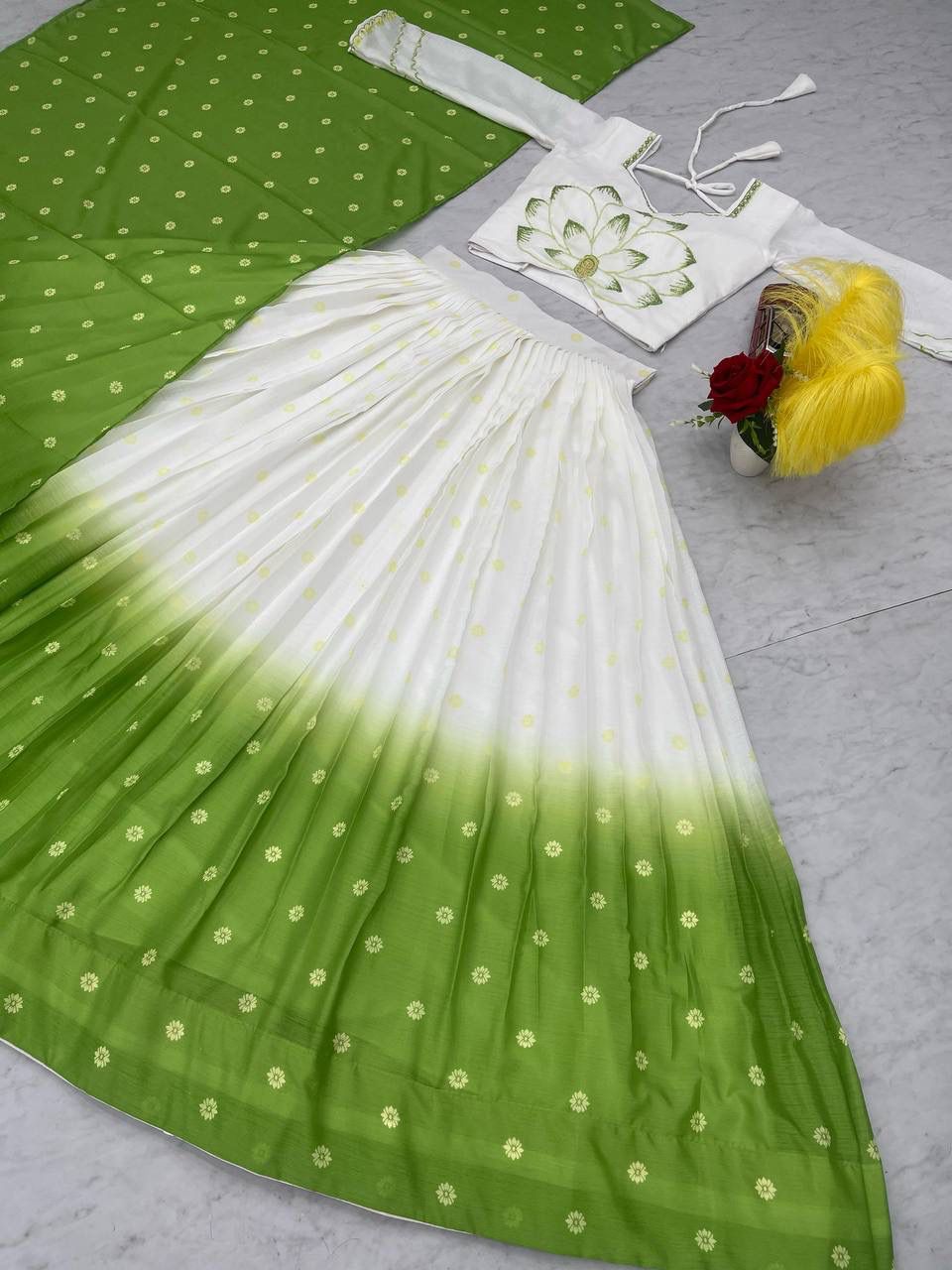 Chinon handwork blouse with matching digital print dupatta