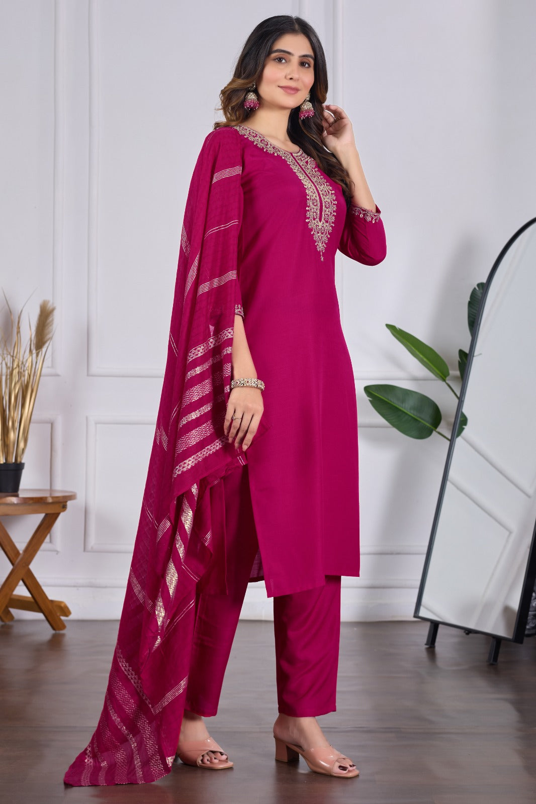 Elegant Sequence Coding Embroidery Kurti Set