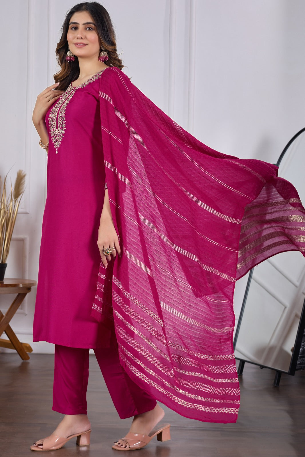 Elegant Sequence Coding Embroidery Kurti Set
