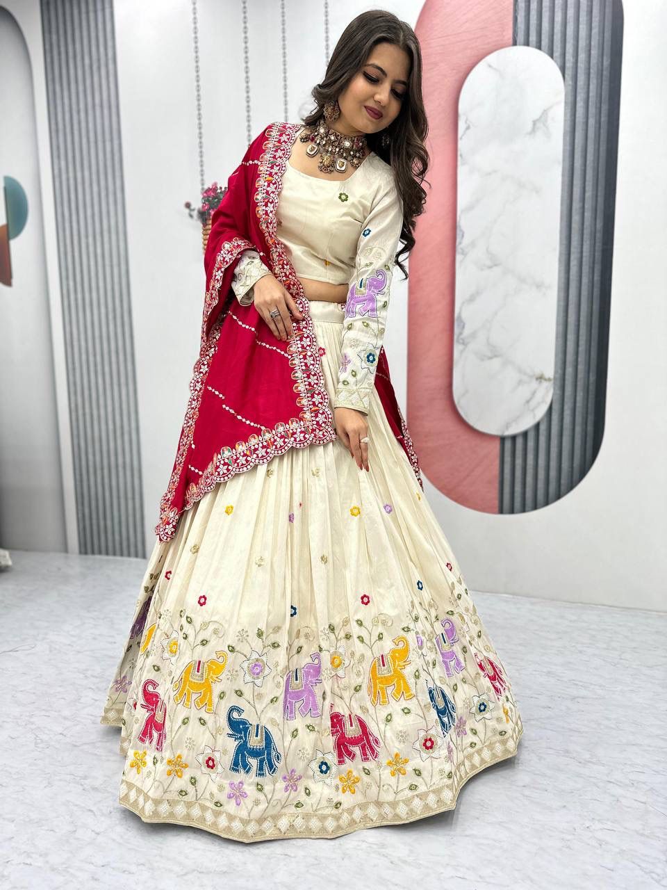 Designer Tissue Silk Lehenga Choli with Vichitra Silk Dupatta