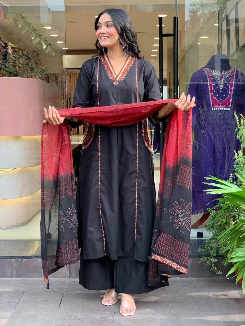 Embroidered Silk Kurti with Pocket Work and Neck Design