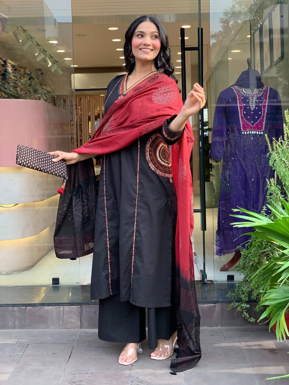 Embroidered Silk Kurti with Pocket Work and Neck Design