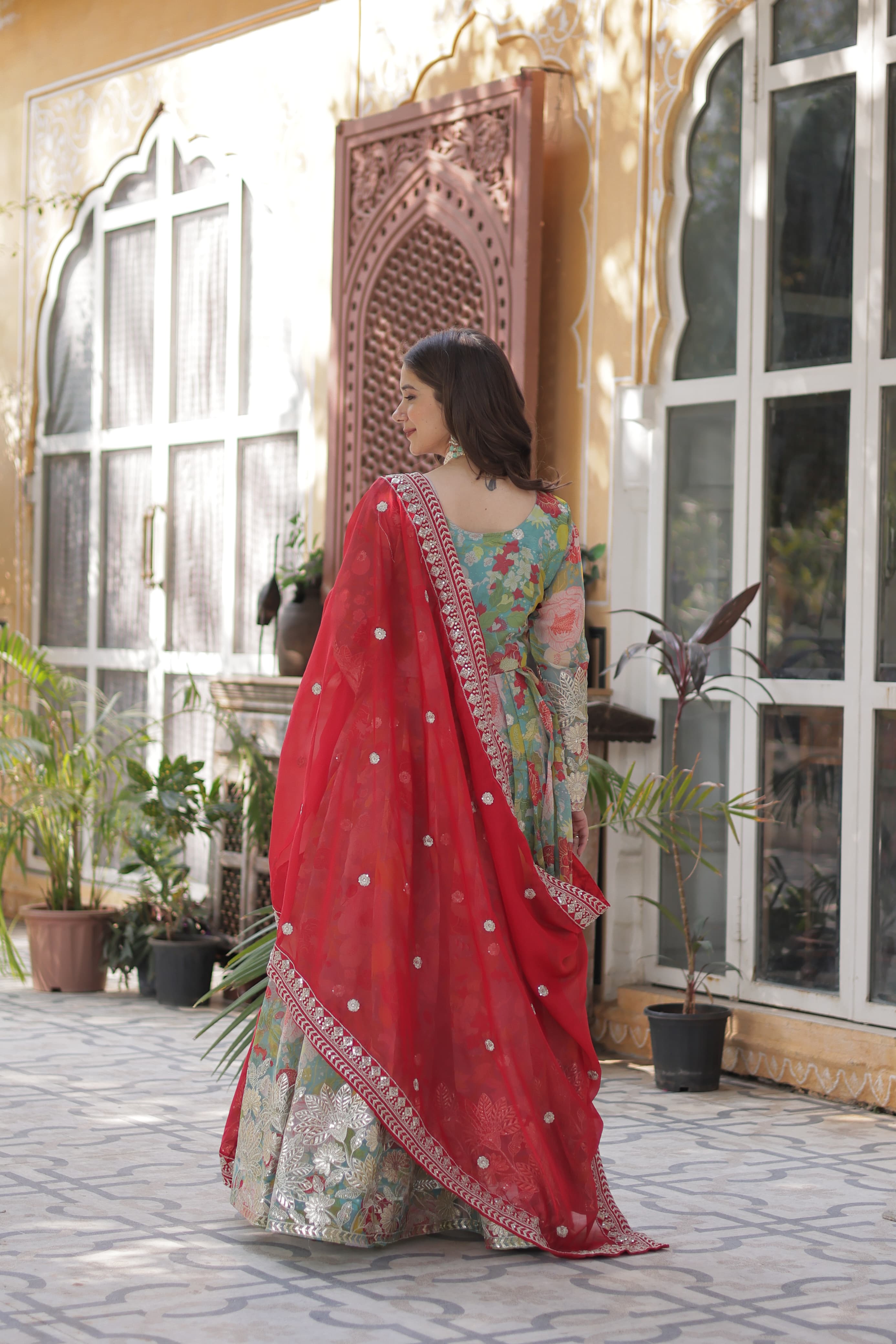 Foil Embroidered Festive Gown for Wedding and Party Wear