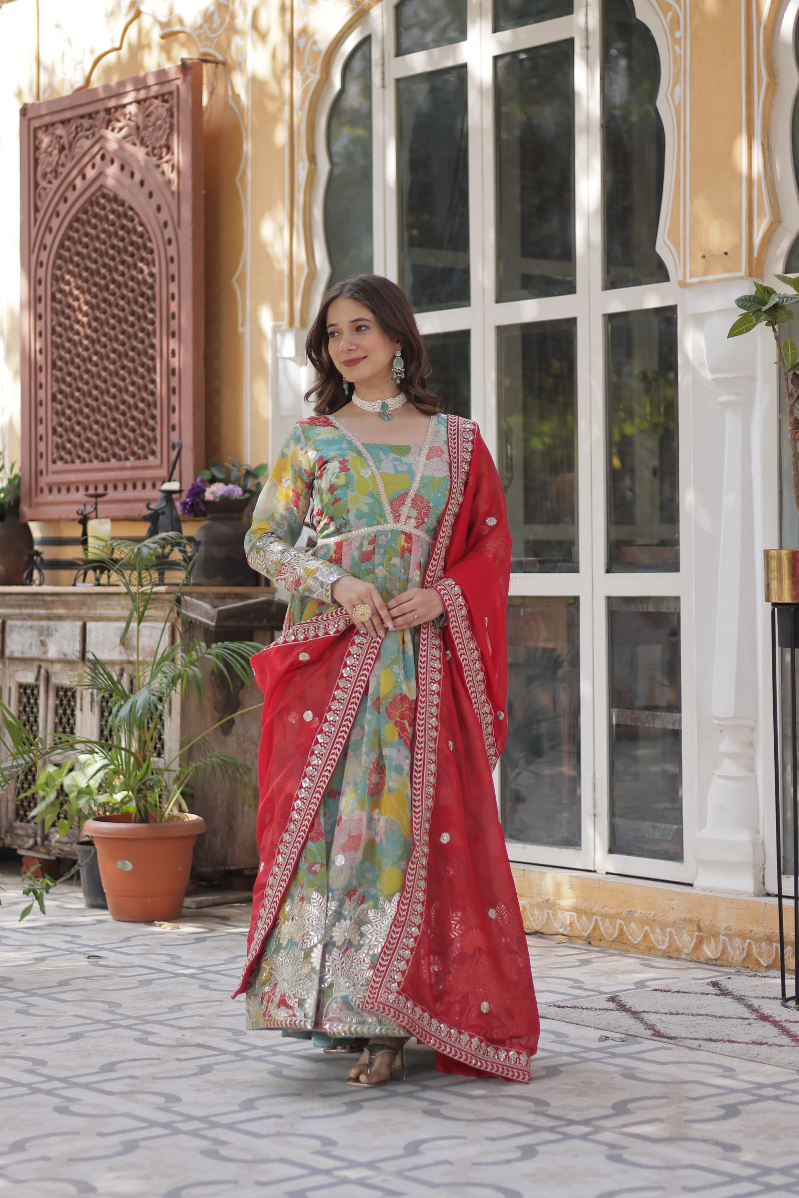 Foil Embroidered Festive Gown for Wedding and Party Wear