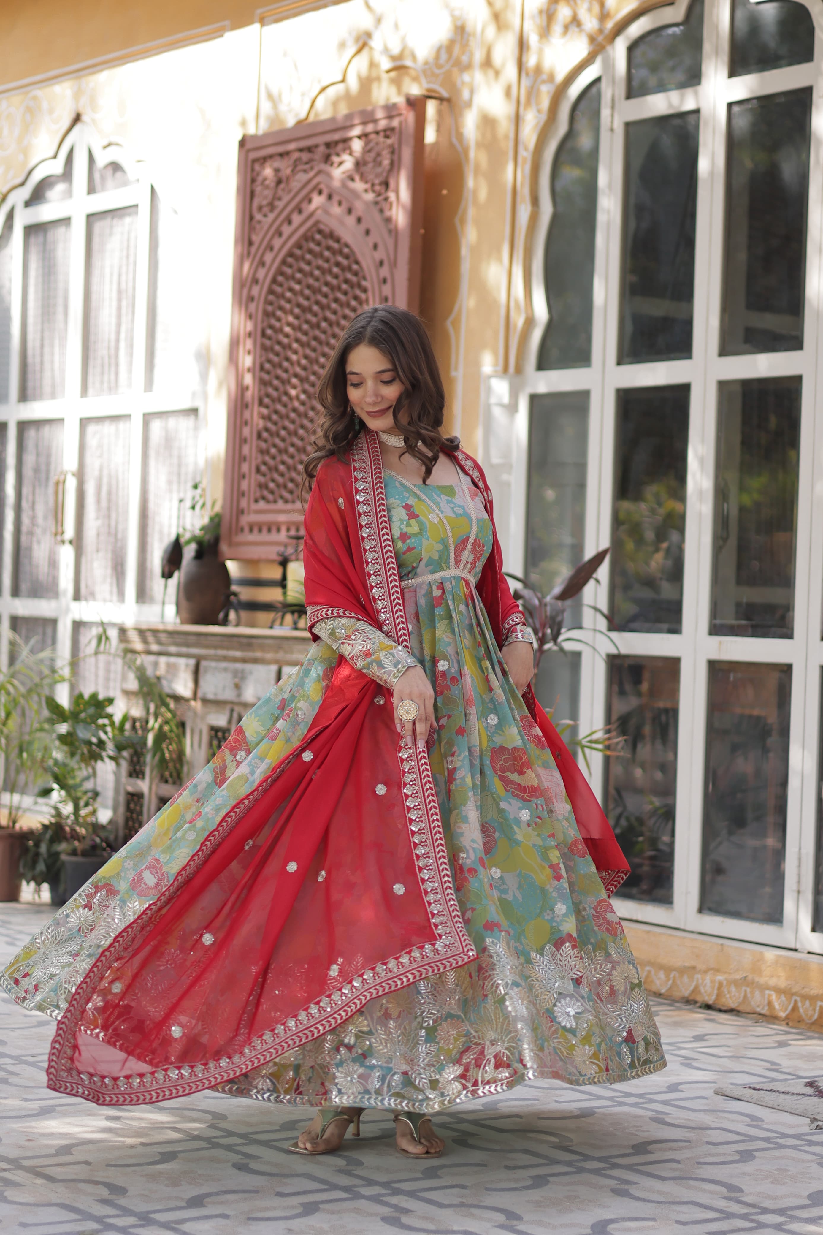 Foil Embroidered Festive Gown for Wedding and Party Wear