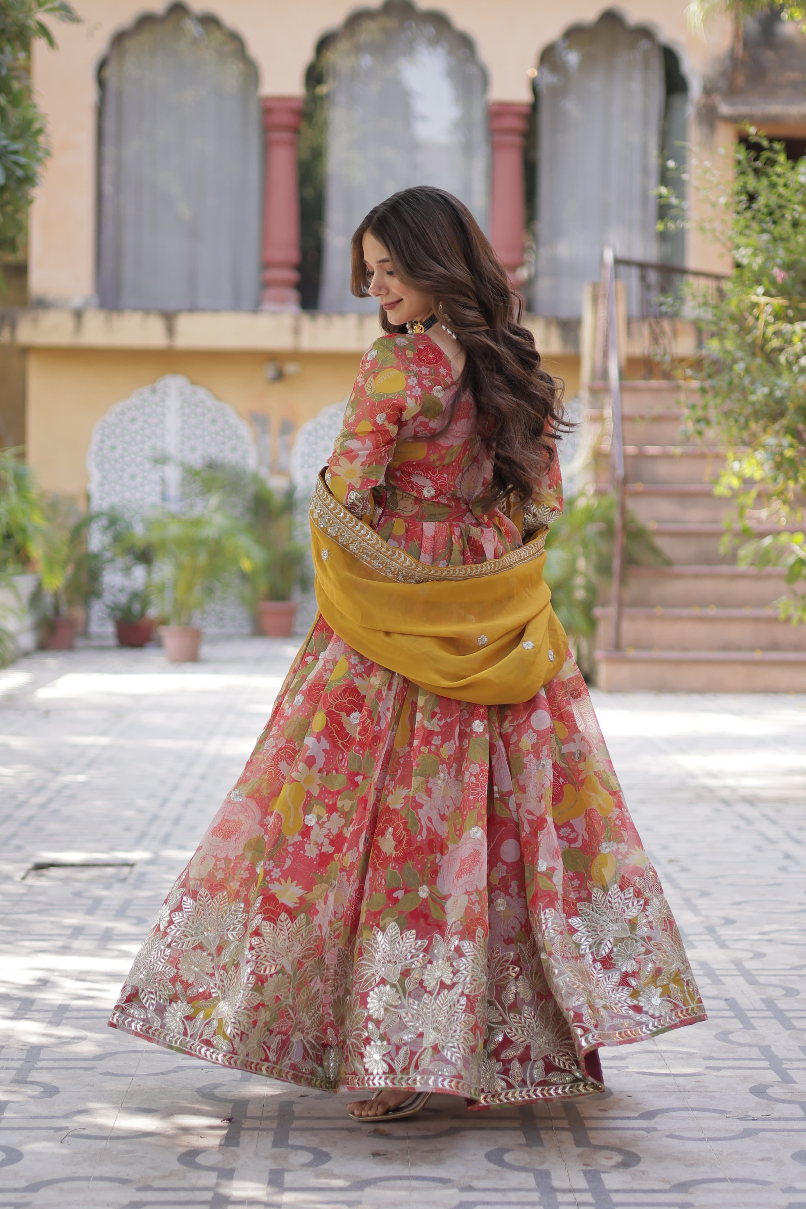 Russian Silk Dupatta with Sequins and Lace Border – Complete Set