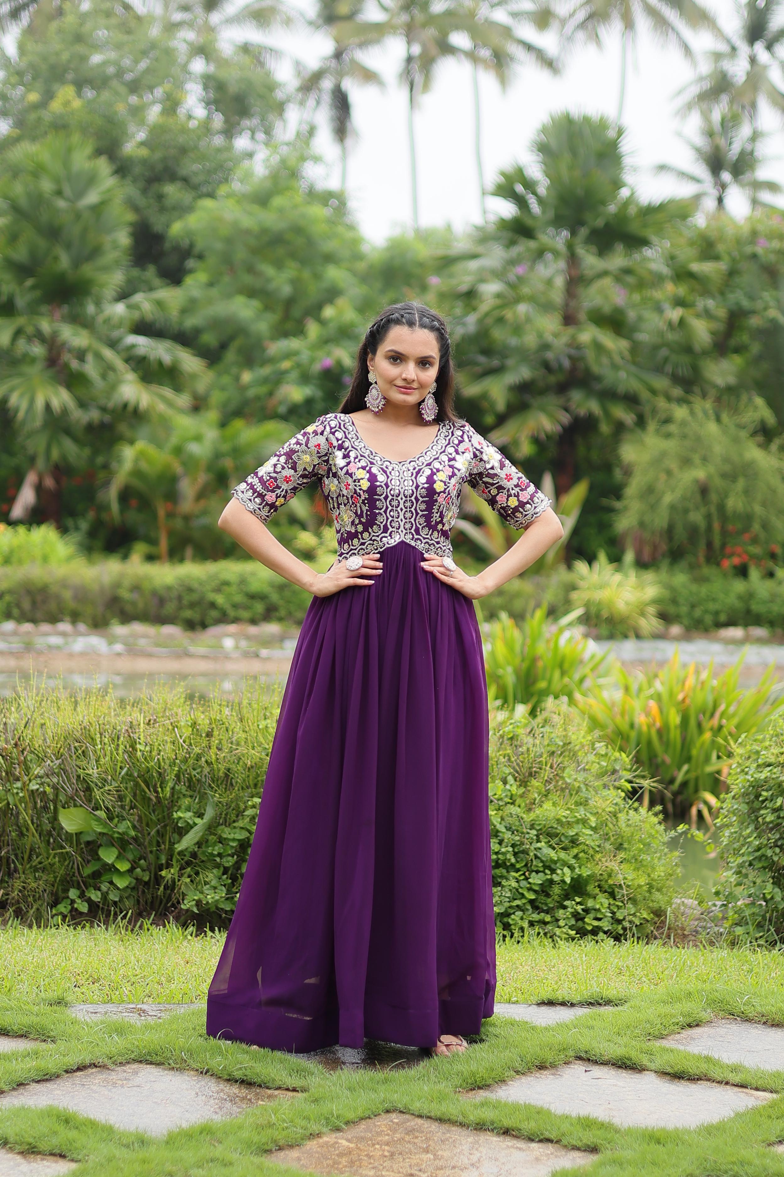 Faux Blooming Designer Gown with Zari and Sequins Work