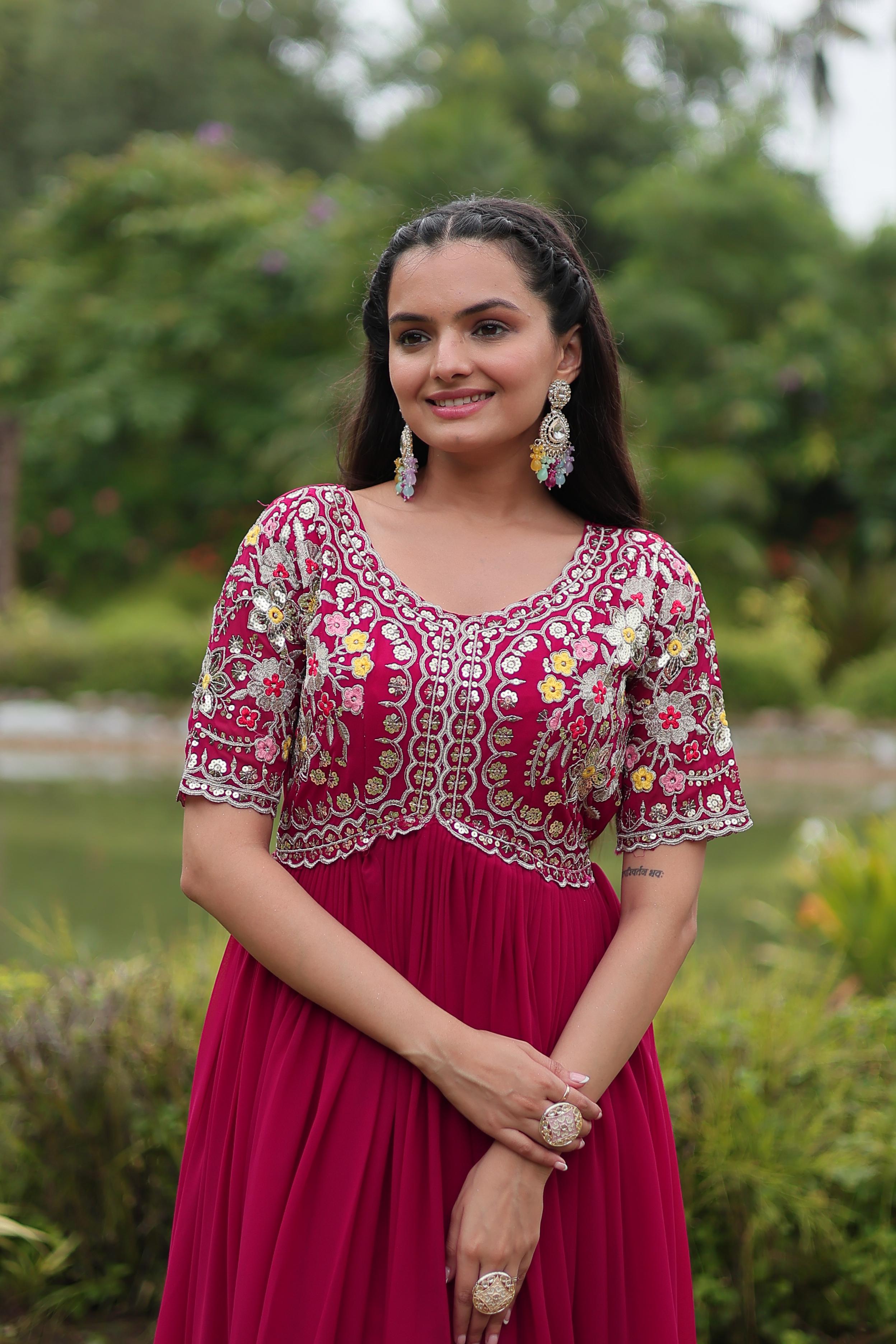 Luxury Partywear Gown in Faux Blooming Fabric