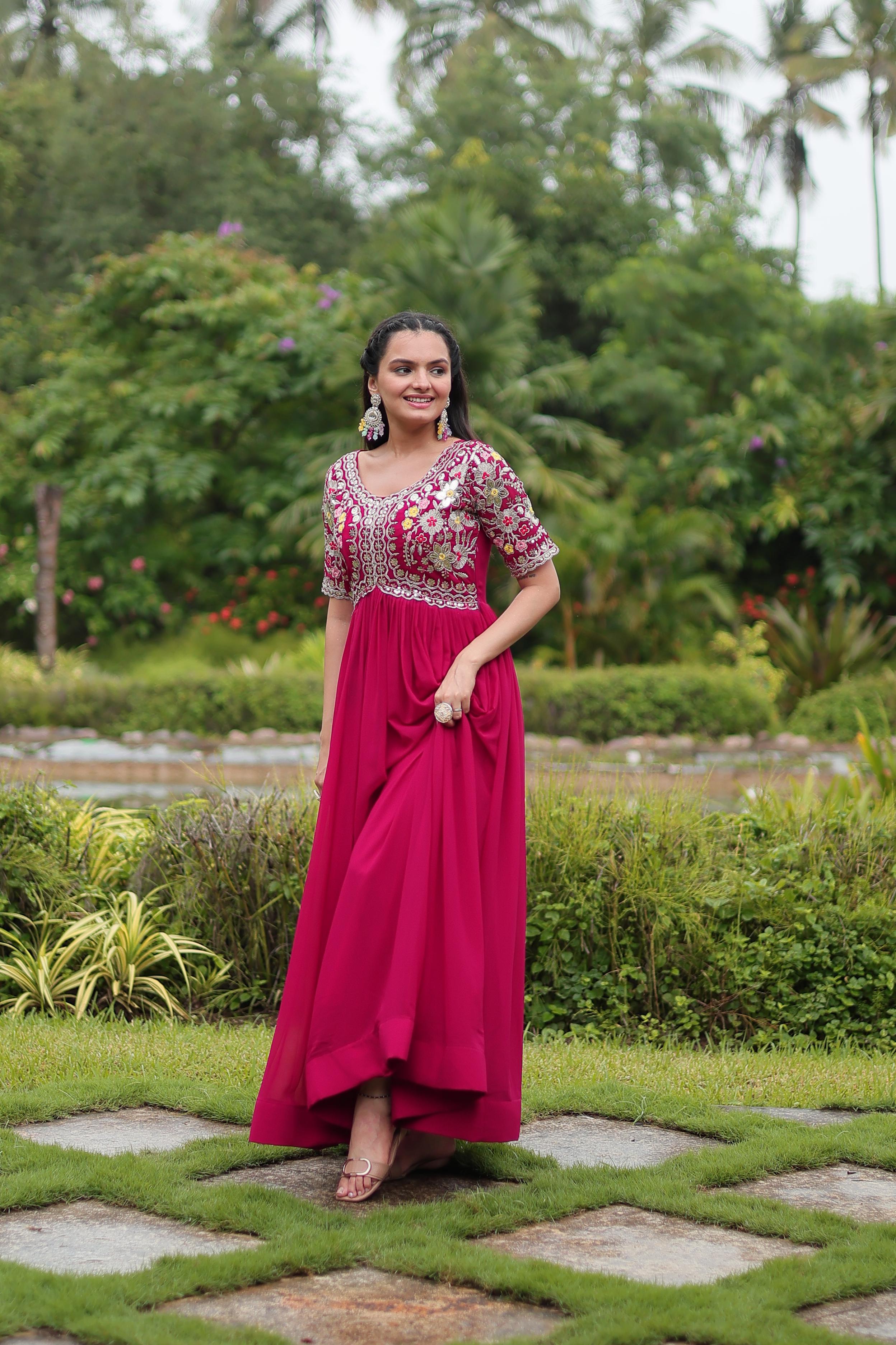 Luxury Partywear Gown in Faux Blooming Fabric