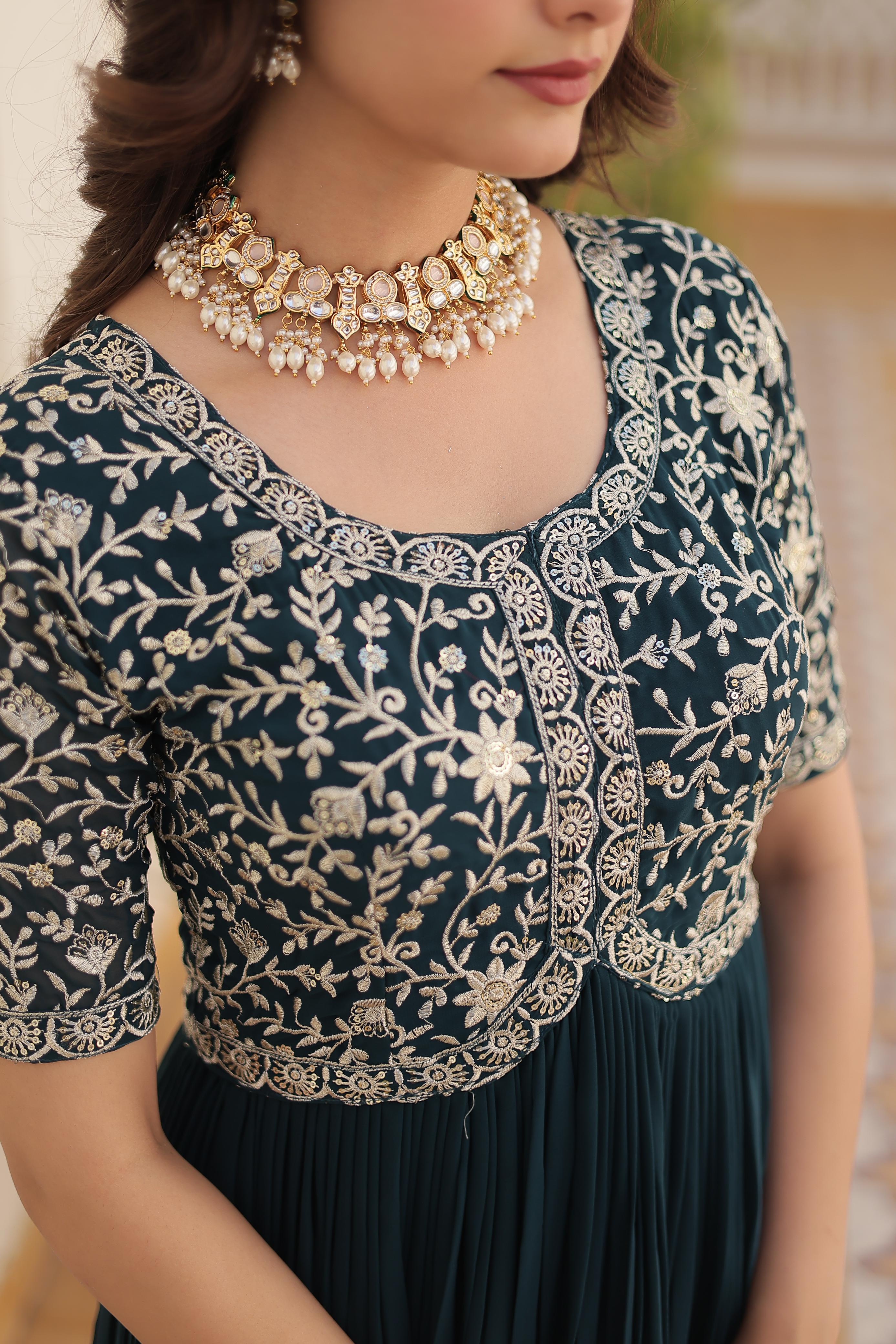 Faux Blooming Designer Gown with Zari and Sequins work