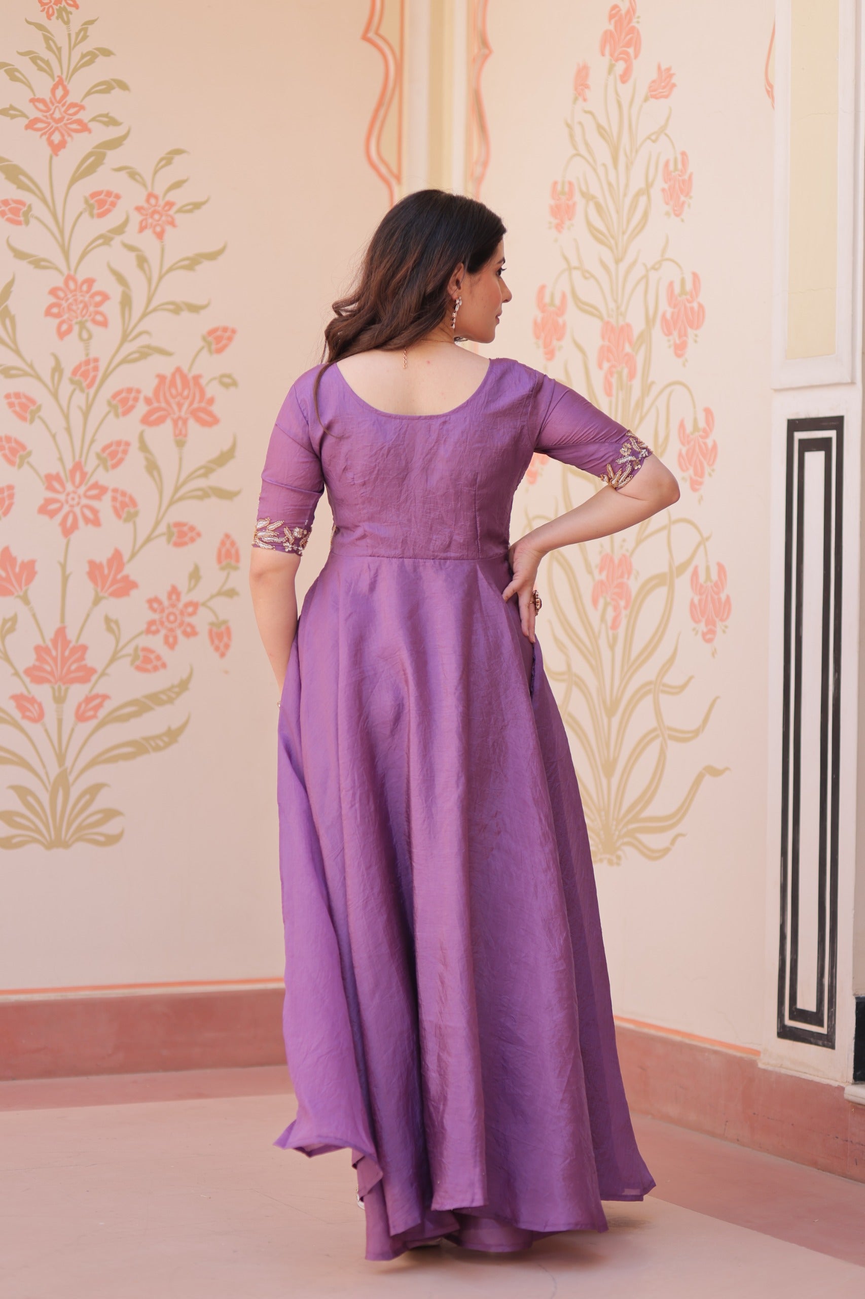 Premium gold gown with intricate bead embroidery work