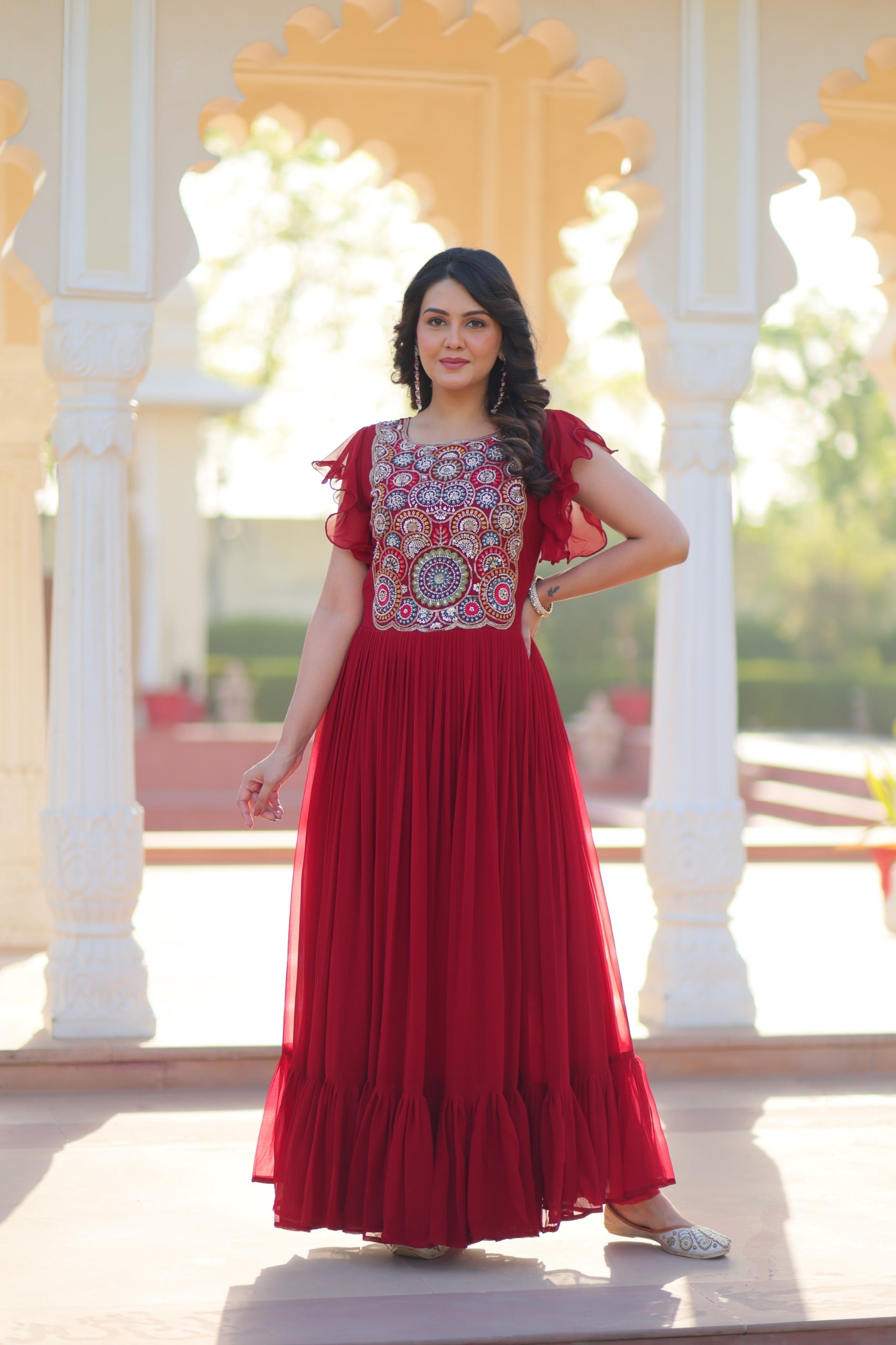 Luxury multithread embroidery gown for festive occasions