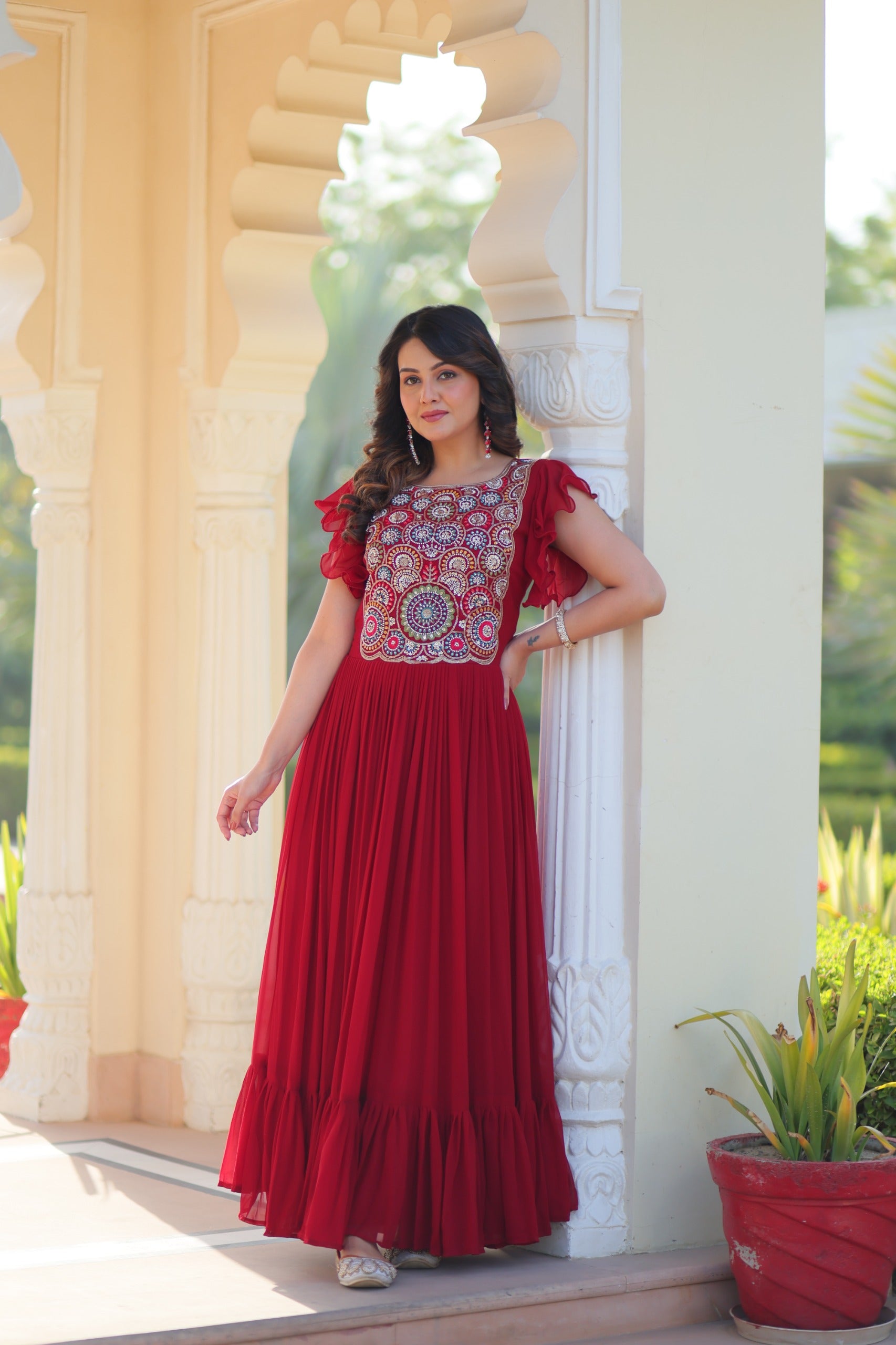Luxury multithread embroidery gown for festive occasions