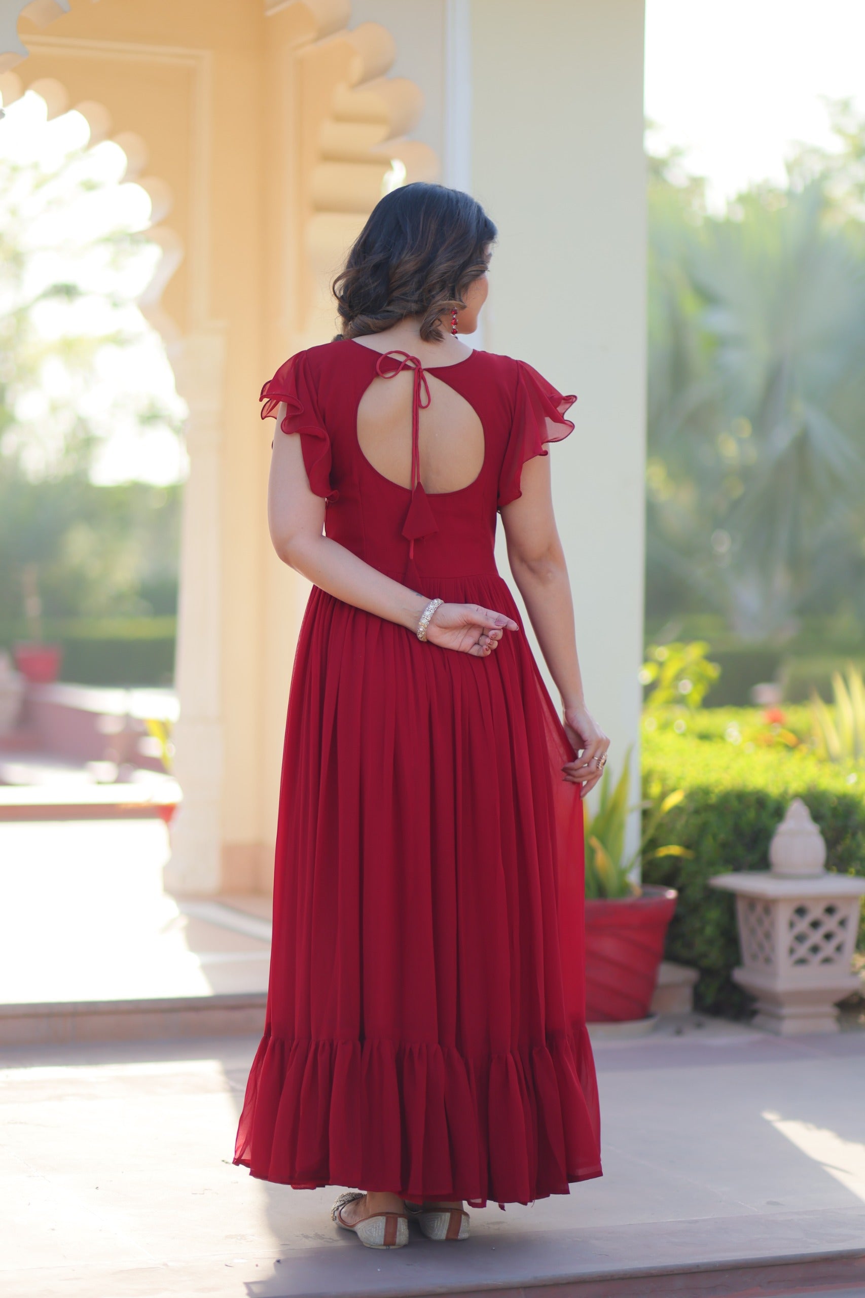 Faux Blooming embroidered gown with beads and sequins work