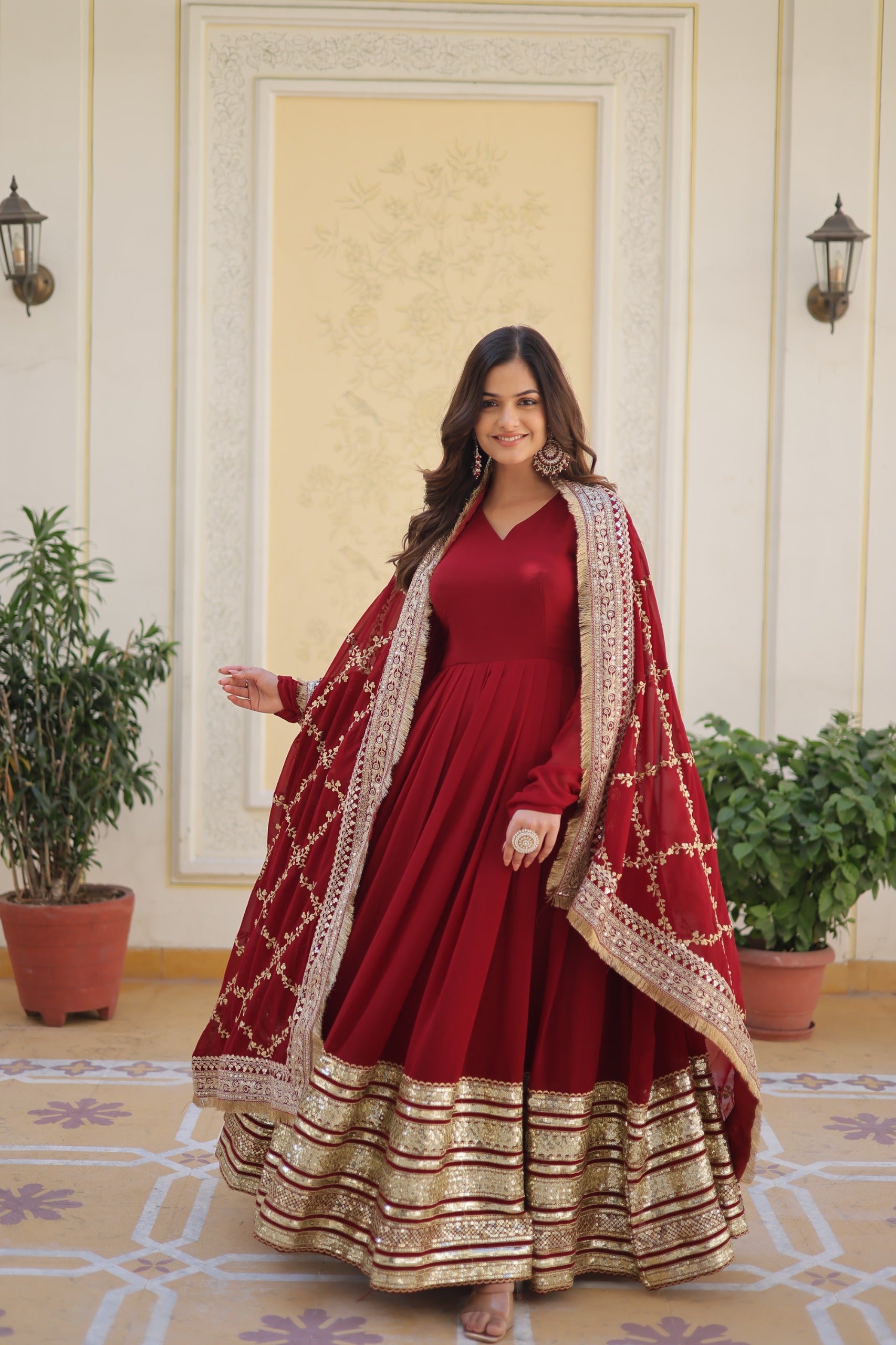 Faux Blooming Gown with Zari & Sequins Embroidery