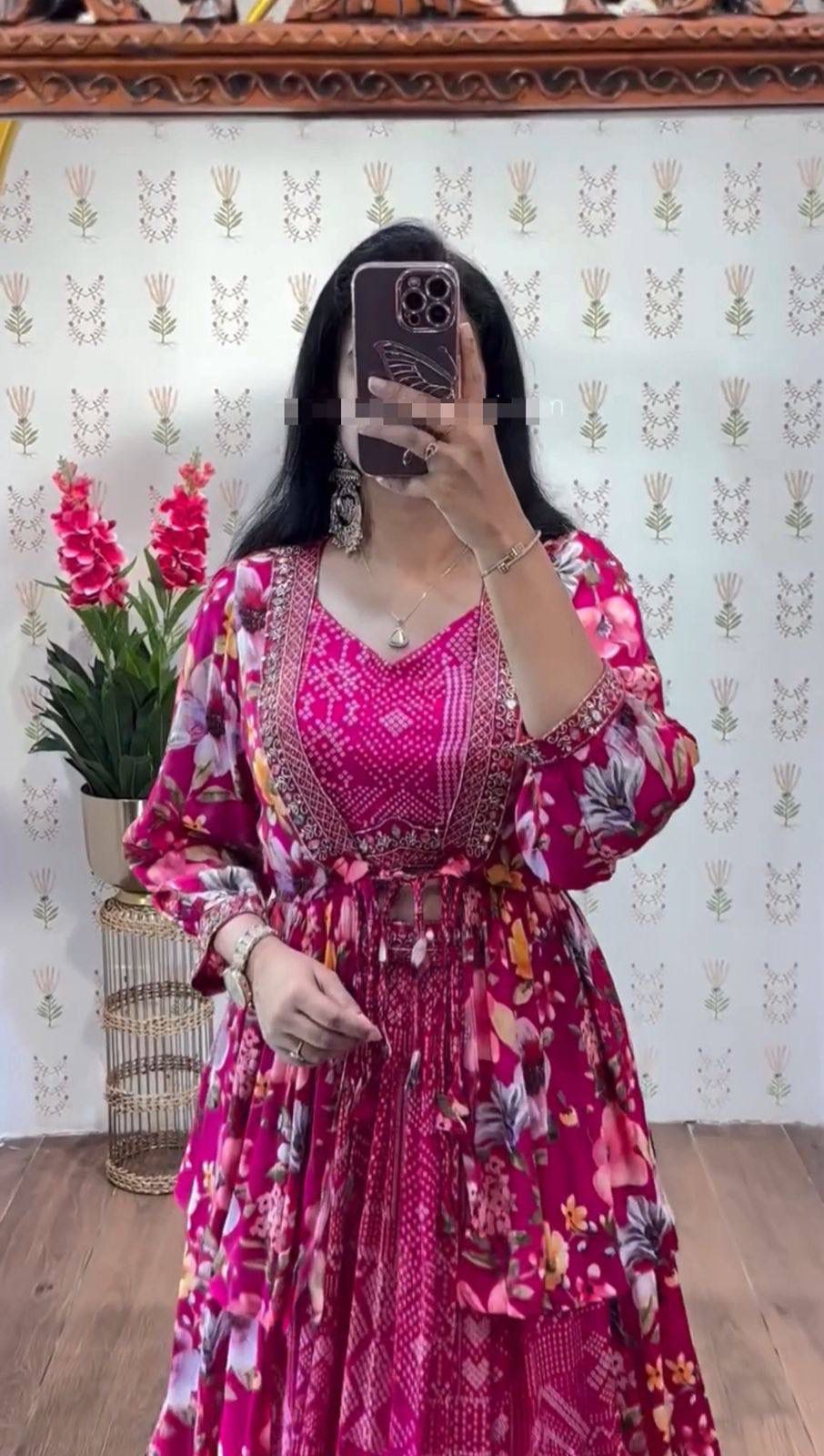 Chinon Embroidered Lehenga Set with Heavy Thread Work Shrug and Fully Stitched Top – Festive & Wedding Wear for Women