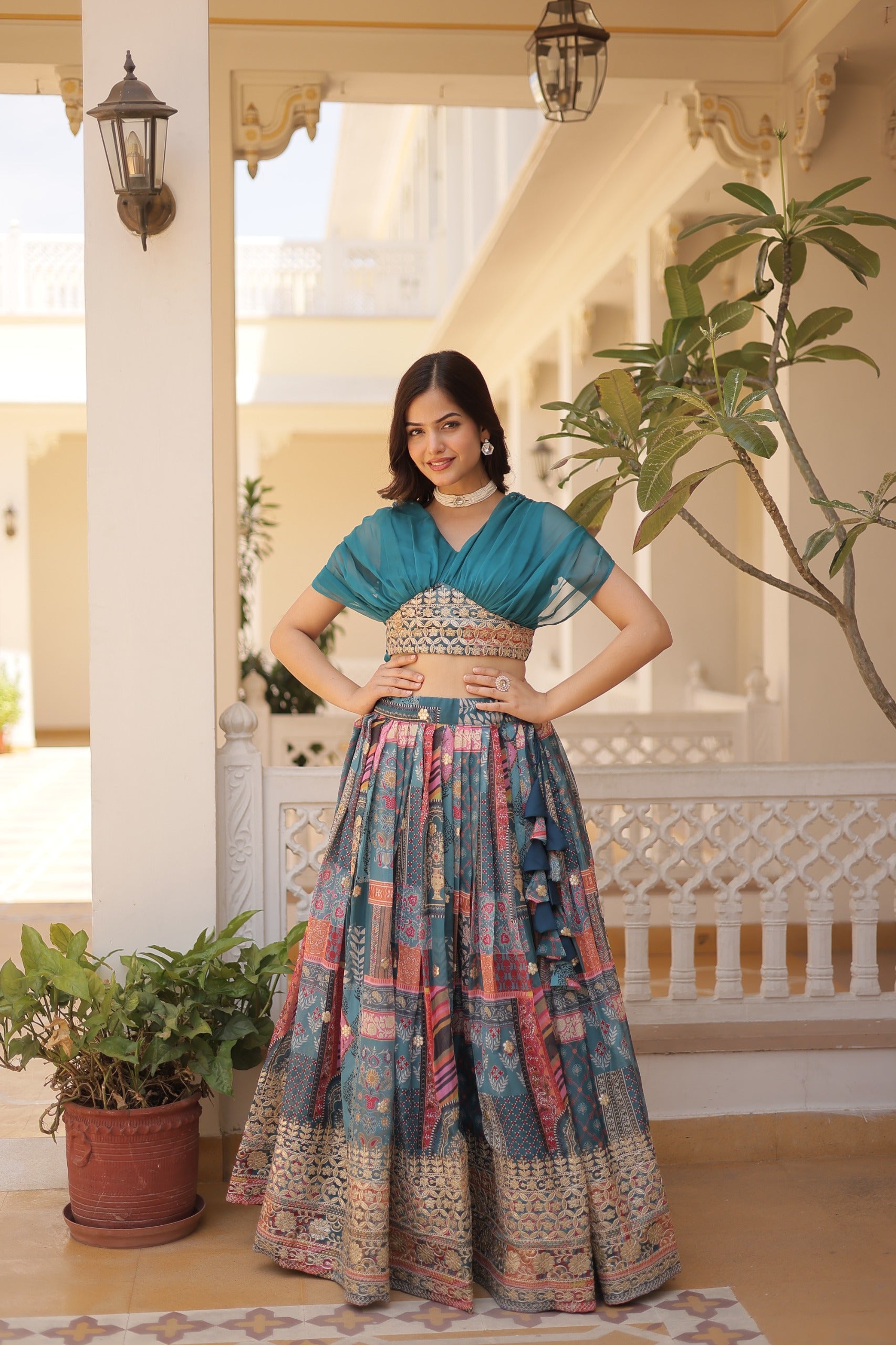 Premium Festive Lehenga Set with Pleated Sleeve Blouse