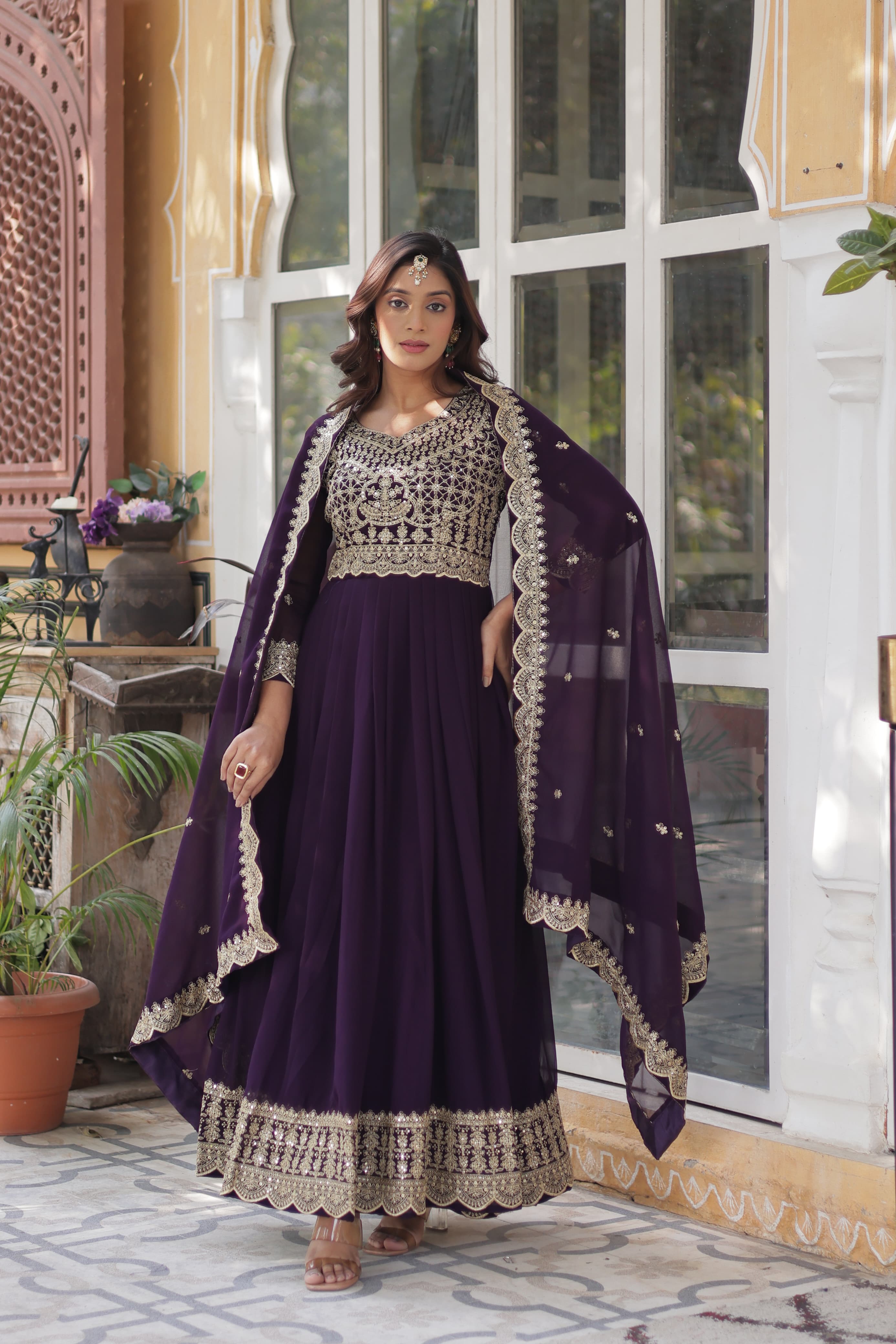 Faux Blooming Embroidered Zari Sequins Gown with Dupatta – Party Wear Dress by Her Highness Fashion