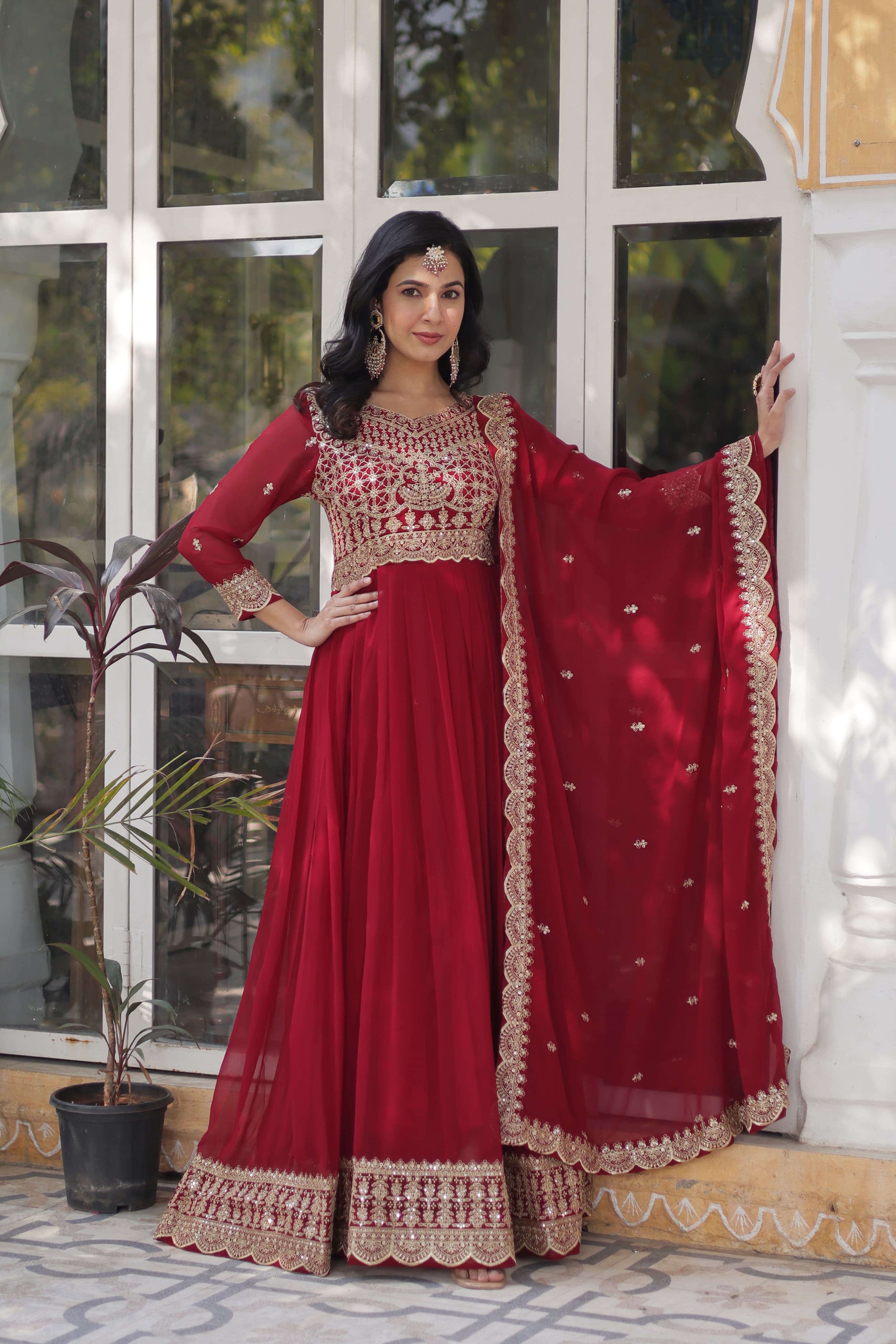 Faux Blooming Embroidered Zari Sequins Gown with Dupatta – Party Wear Dress by Her Highness Fashion
