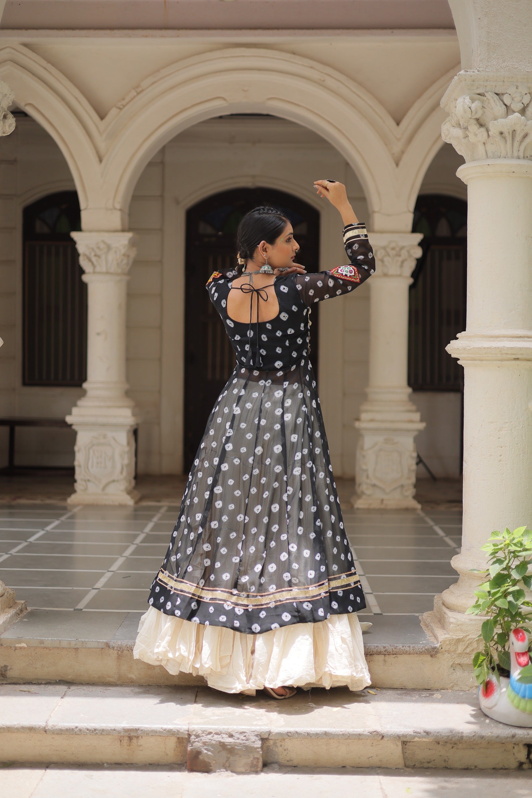 Kora Cotton 12 Meter Frill Lehenga with Bandhani Print Kutchi Work Kurti – Premium Designer Set