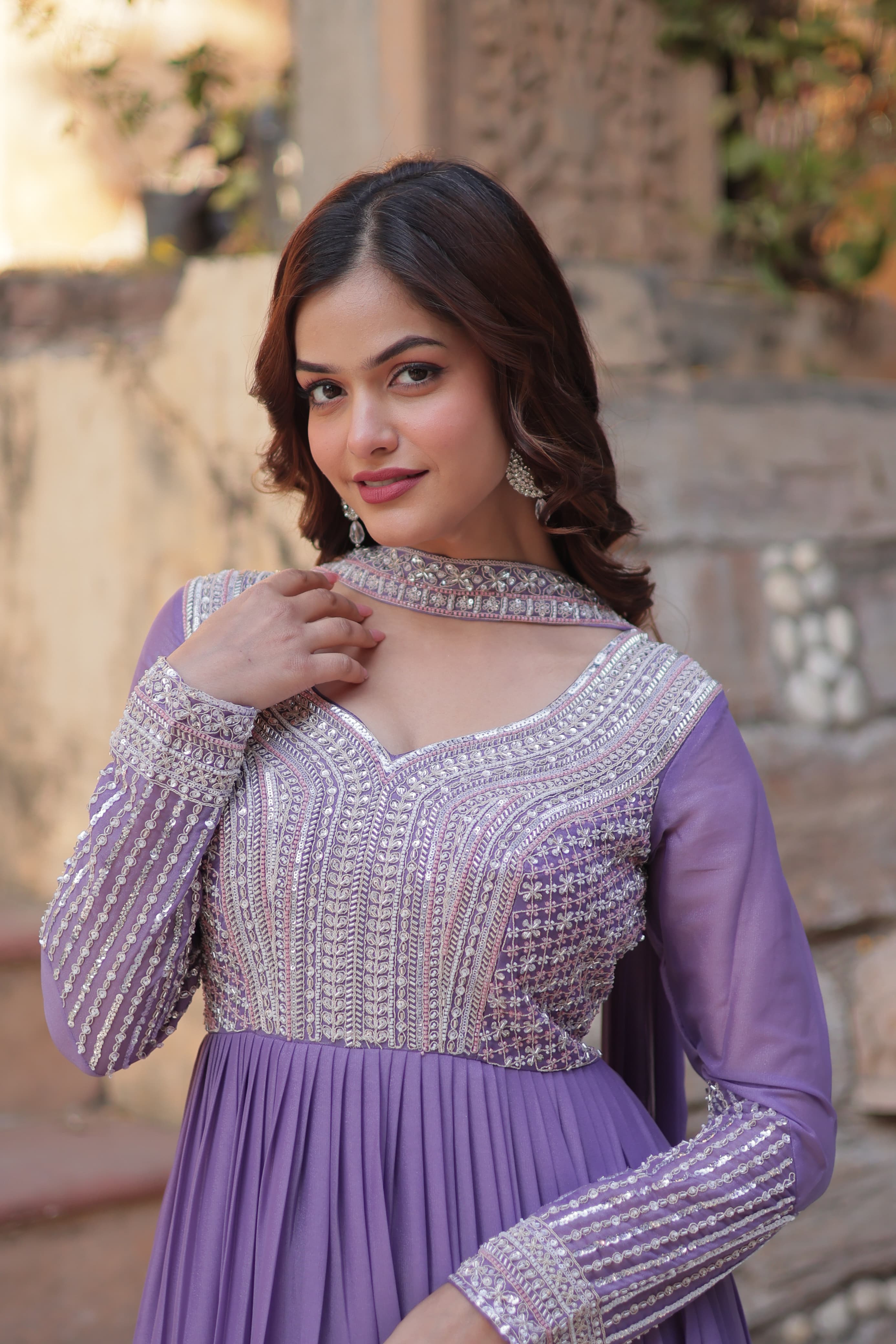 Star Georgette embroidered gown set with dupatta