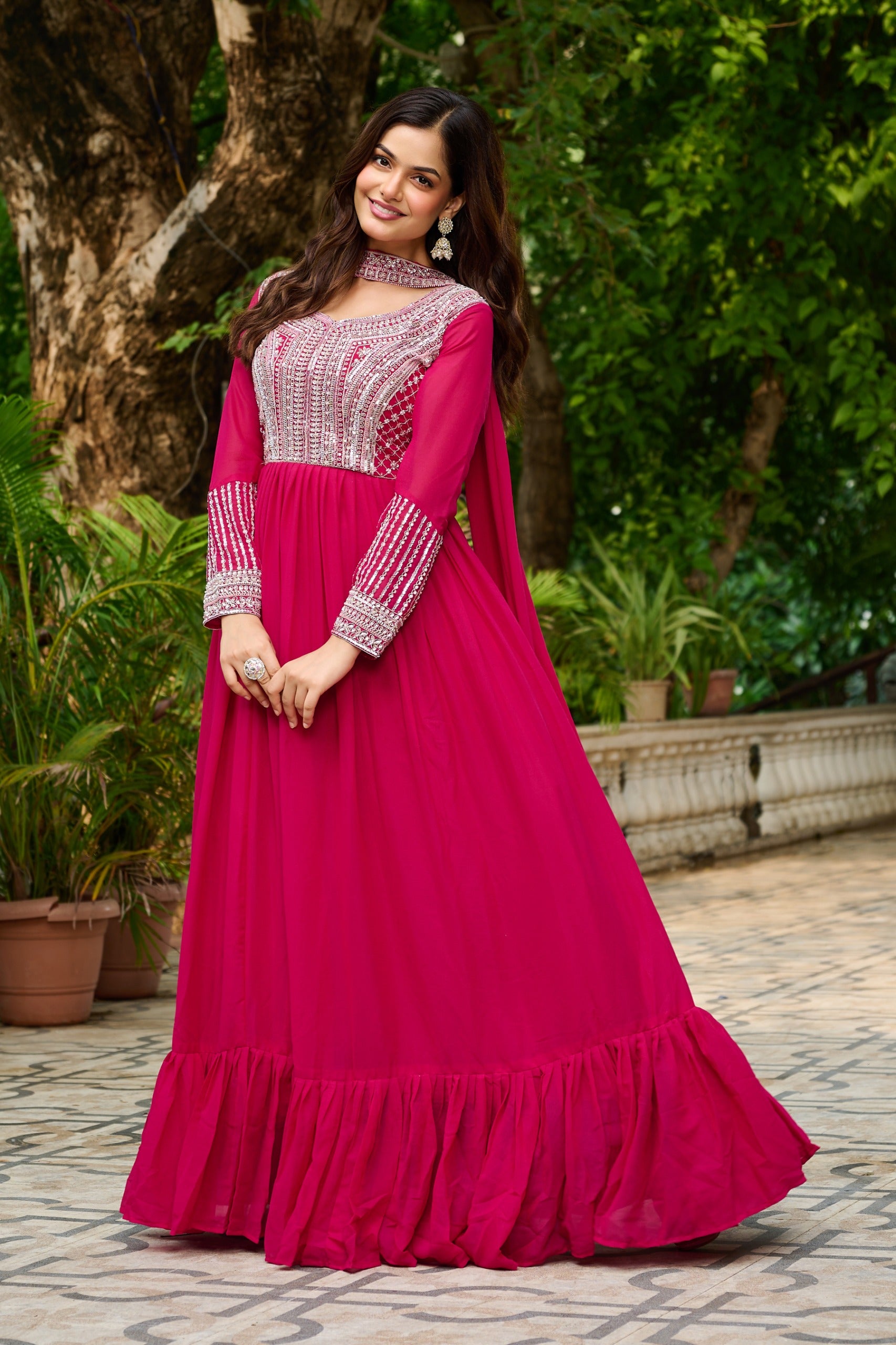 Star Georgette embroidered gown set with dupatta