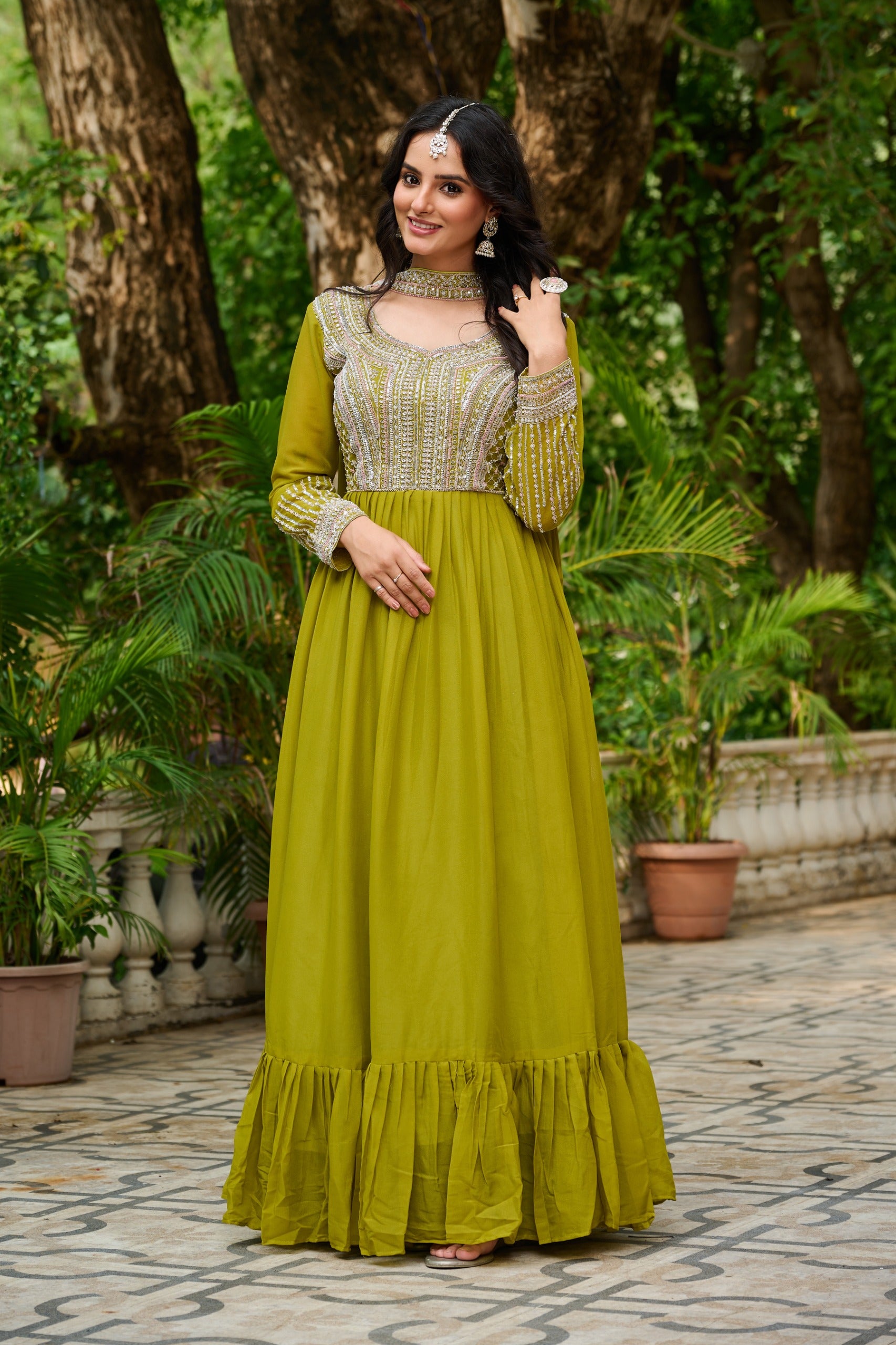 Star Georgette embroidered gown set with dupatta