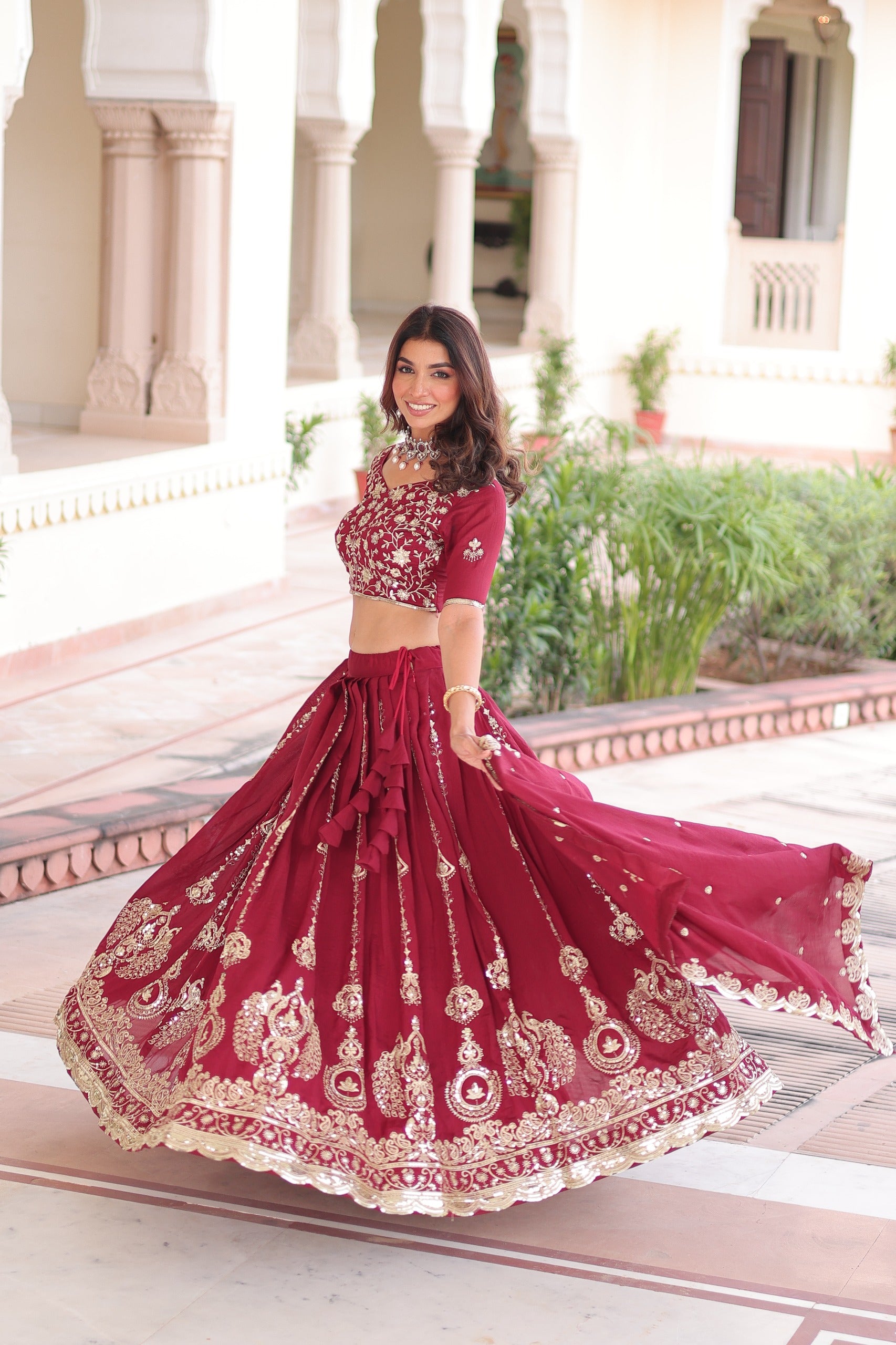 Vichitra Silk Embroidered Lehenga Set