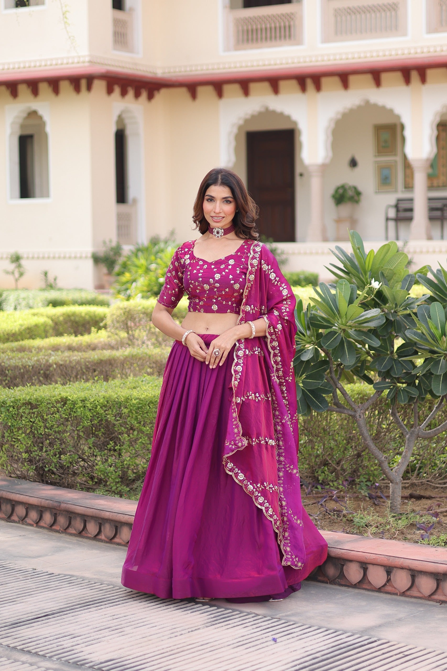 Fendi silk sequins embroidered lehenga choli with designer dupatta