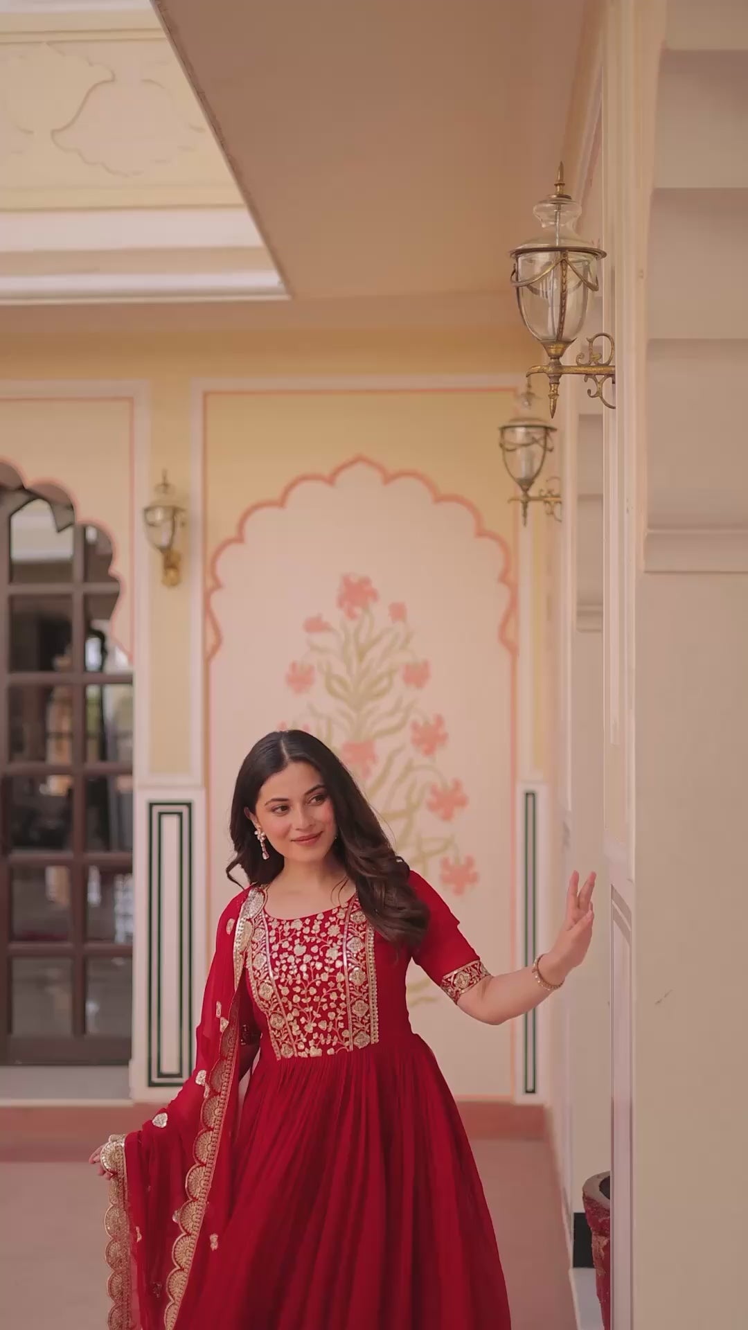 Faux Blooming Embroidered Zari Sequins Work Gown with Dupatta and Designer Lace Border