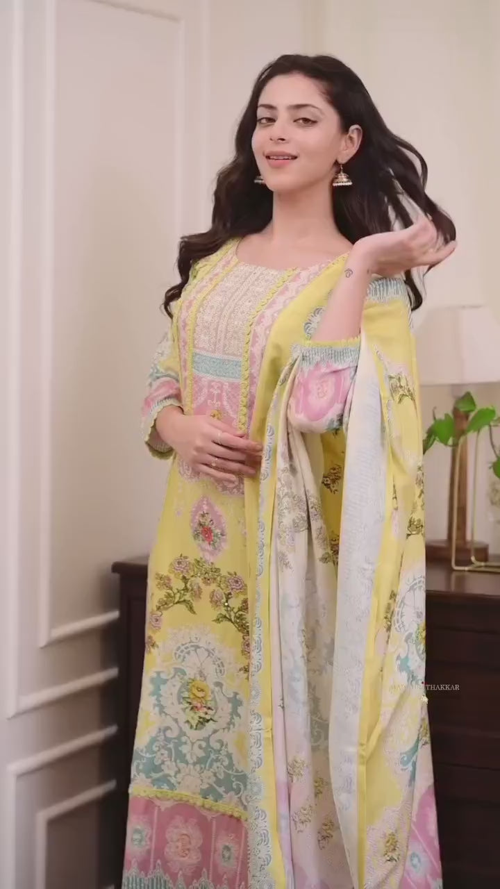 Floral Print Pakistani 3 Piece Suit Set