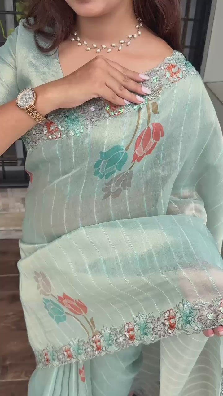 Luxury Glass Tissue Saree by Her Highness Fashion