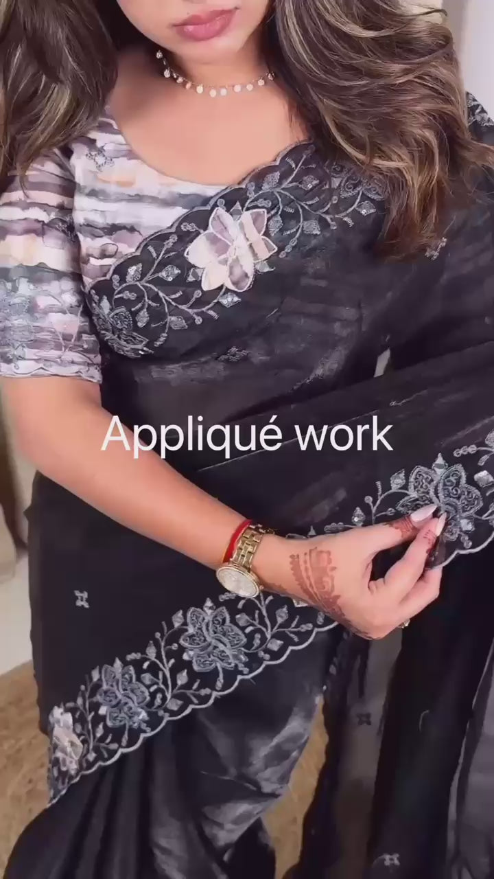 Elegant Fendi organza saree with sequin and mirror embroidery