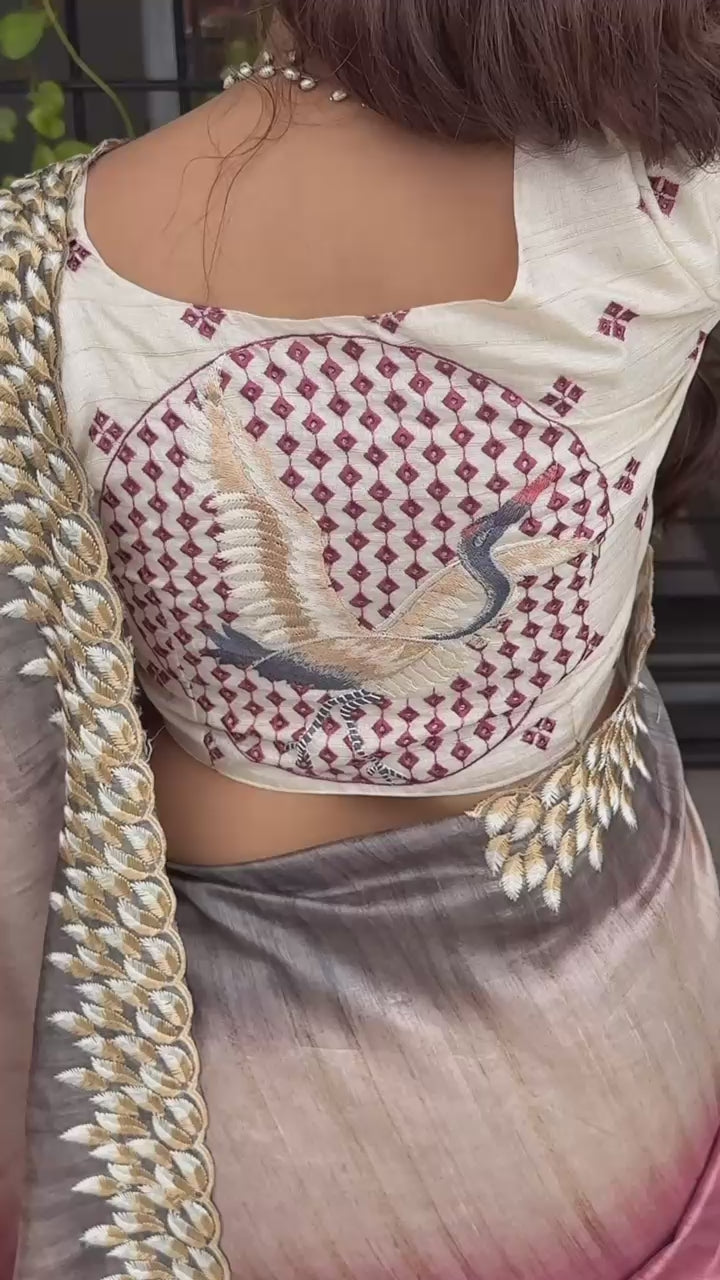 Close-up of Kashmiri Style Thread Embroidery on Saree