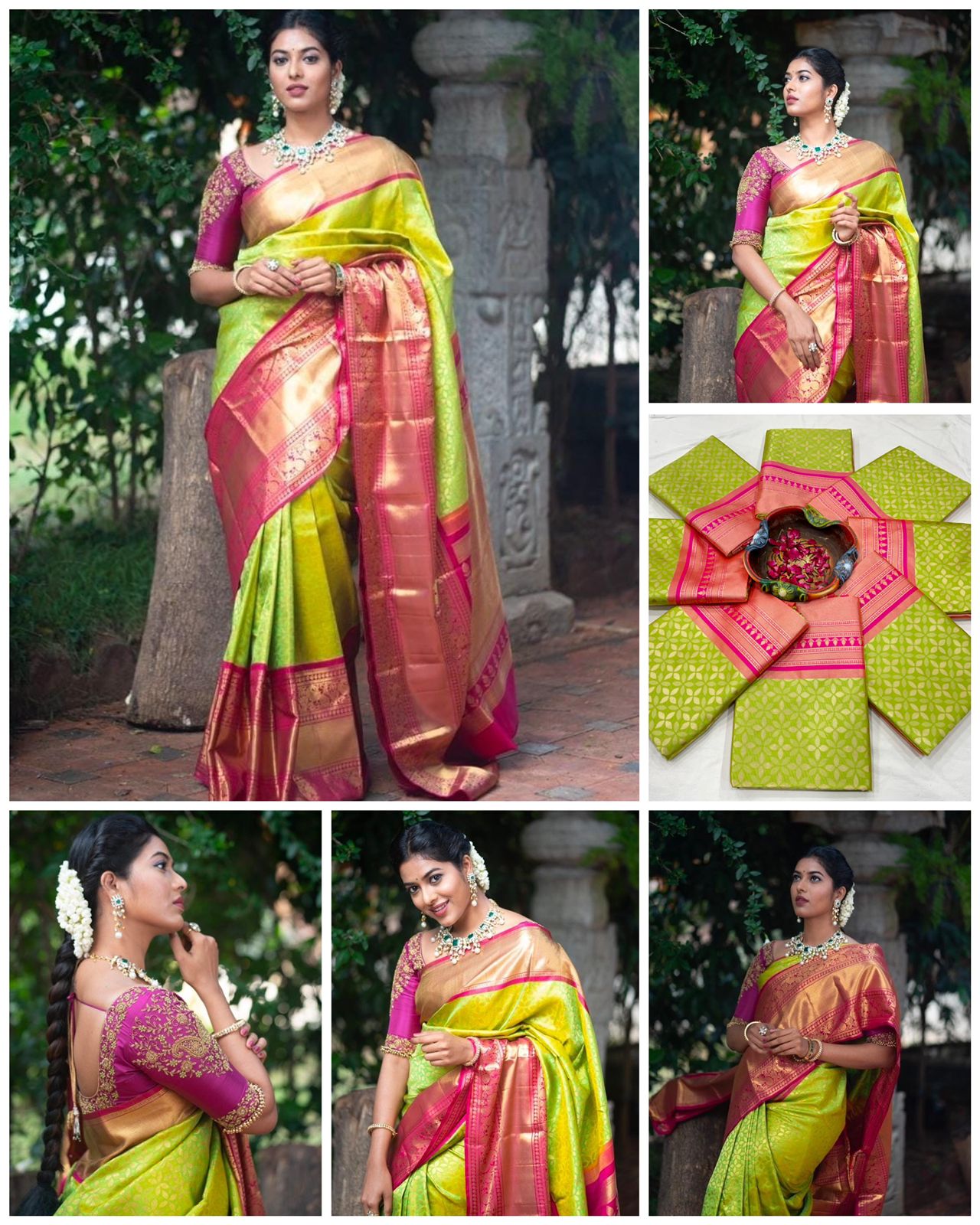 Green  Color Soft Lichi Silk Saree